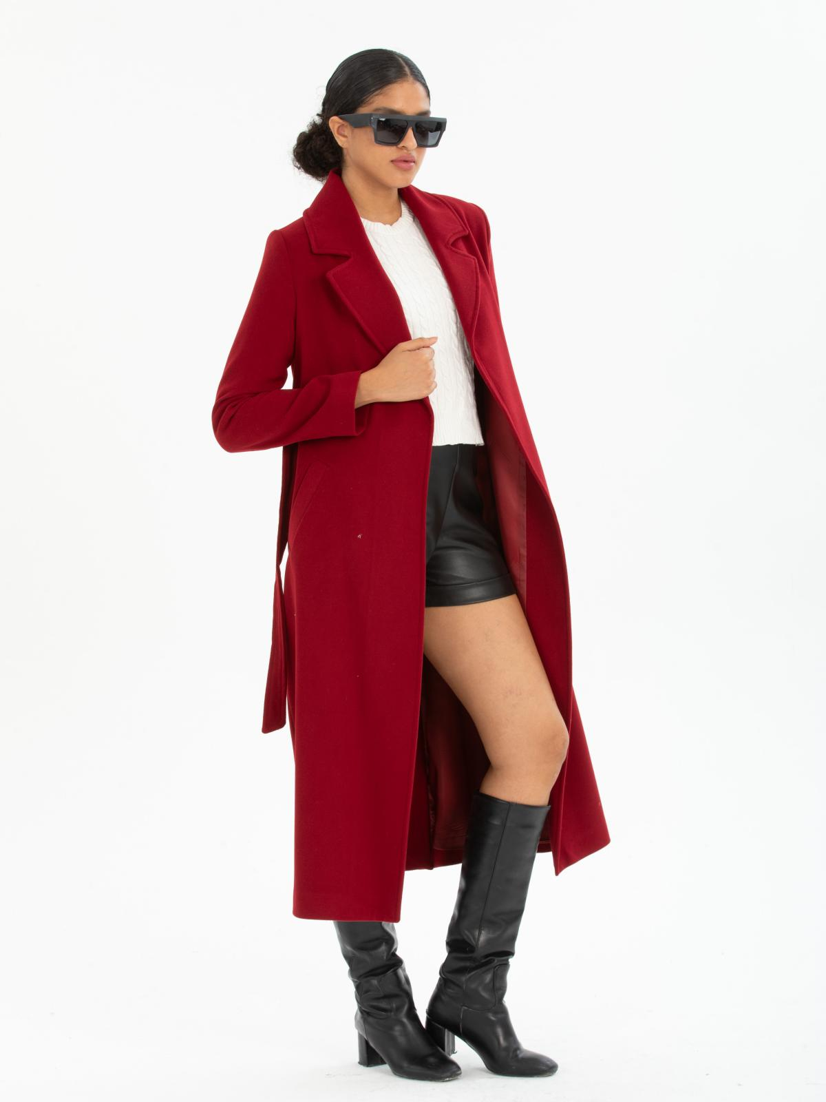 Women coat with belt wholesale Burgundy color 670418