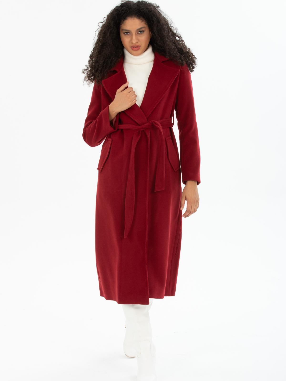 Women coat with belt wholesale Burgundy color 669543