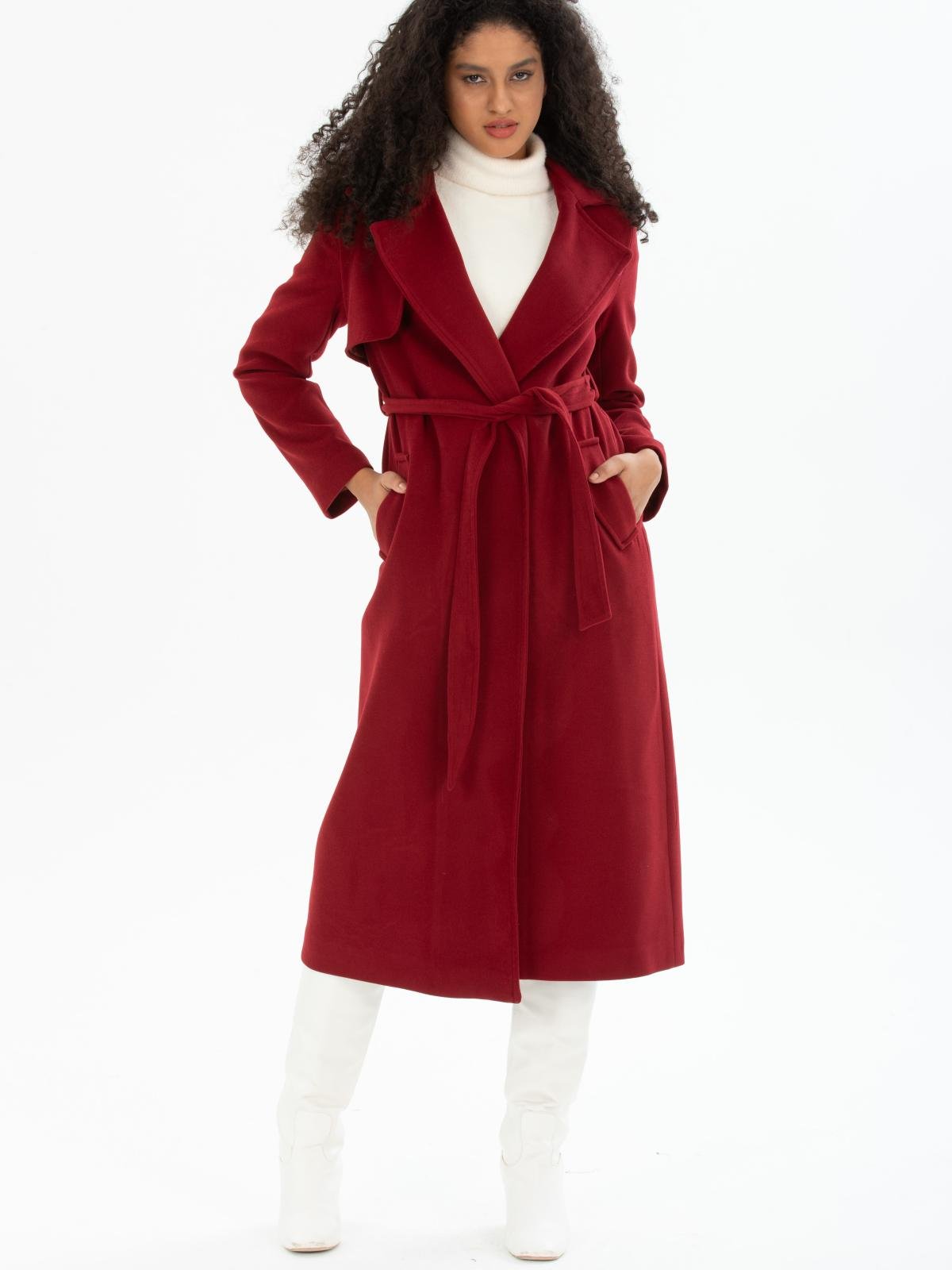 Women coat with belt wholesale Burgundy color 669543