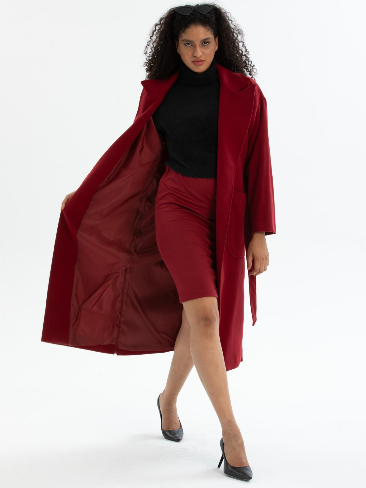 Women coat with belt wholesale Burgundy color 670497