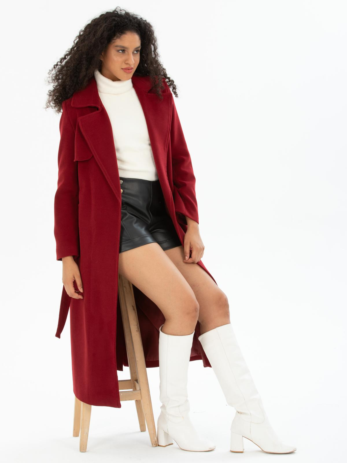 Women coat with belt wholesale Burgundy color 669543