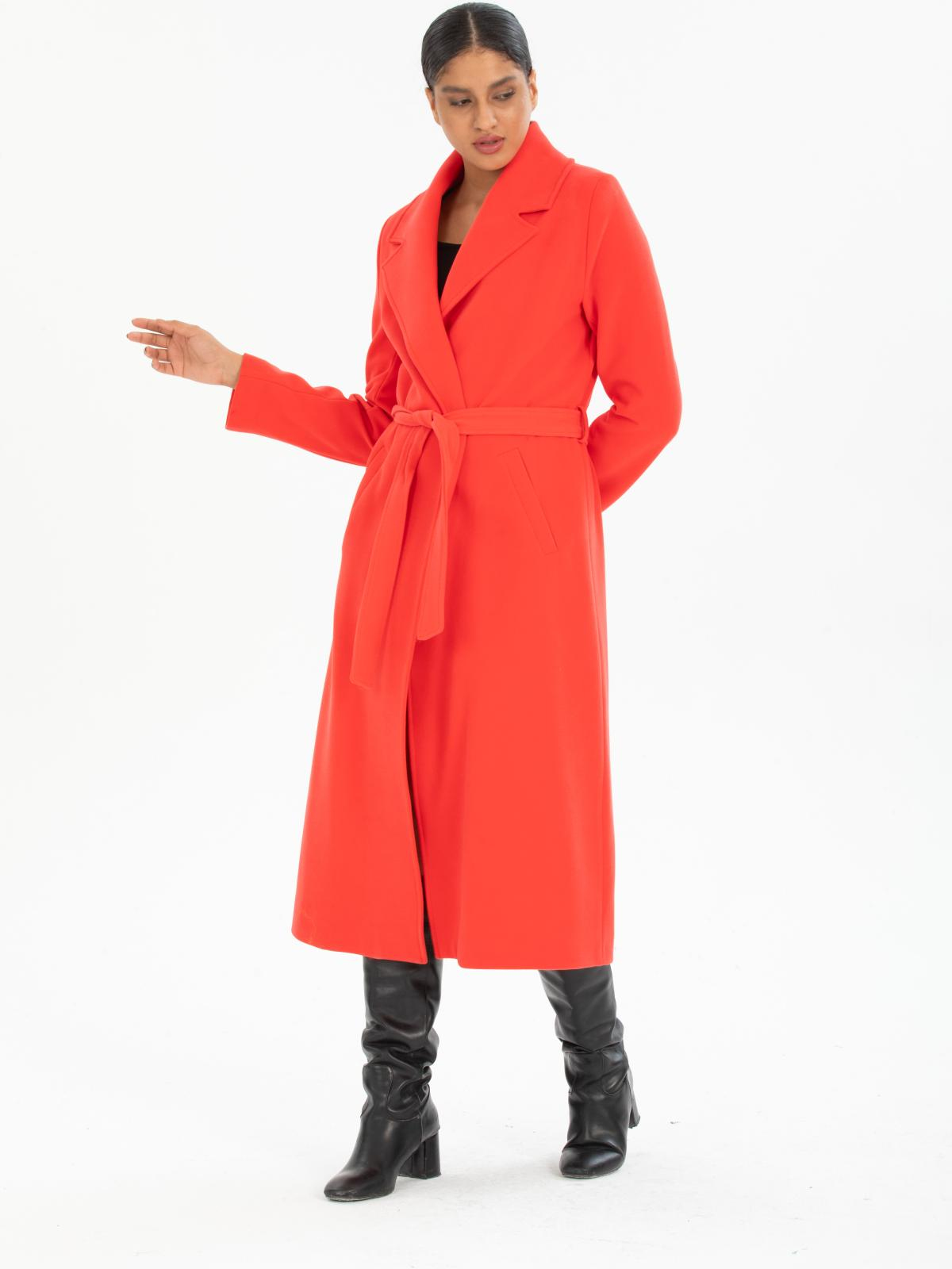 Women coat with belt wholesale Coral color 669513