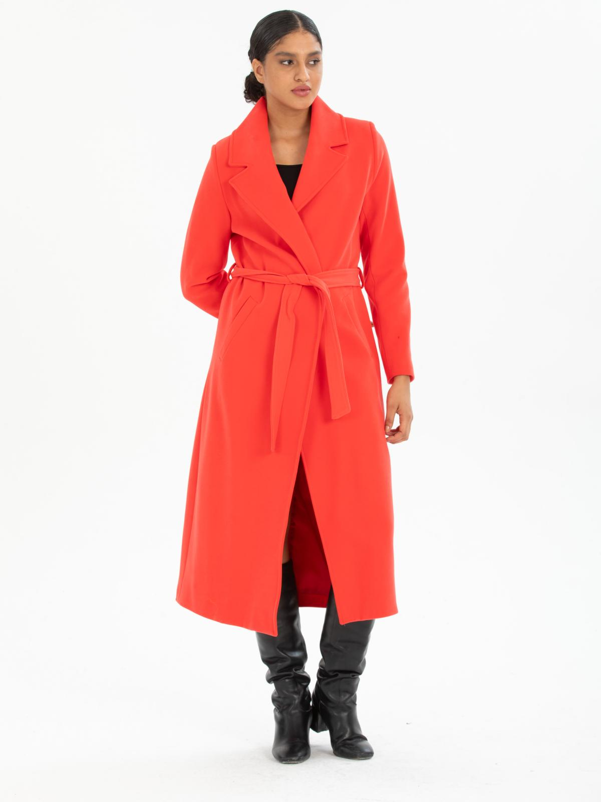 Women coat with belt wholesale Coral color 669513