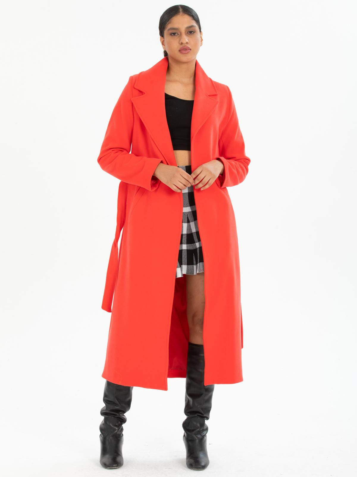 Women coat with belt wholesale Coral color 669513