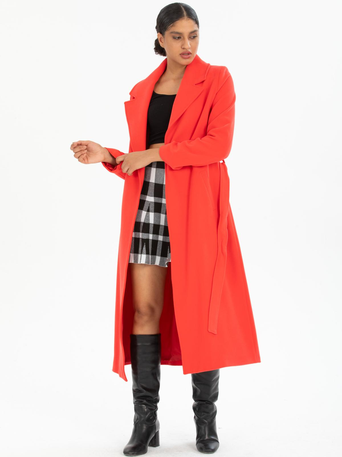 Women coat with belt wholesale Coral color 669513