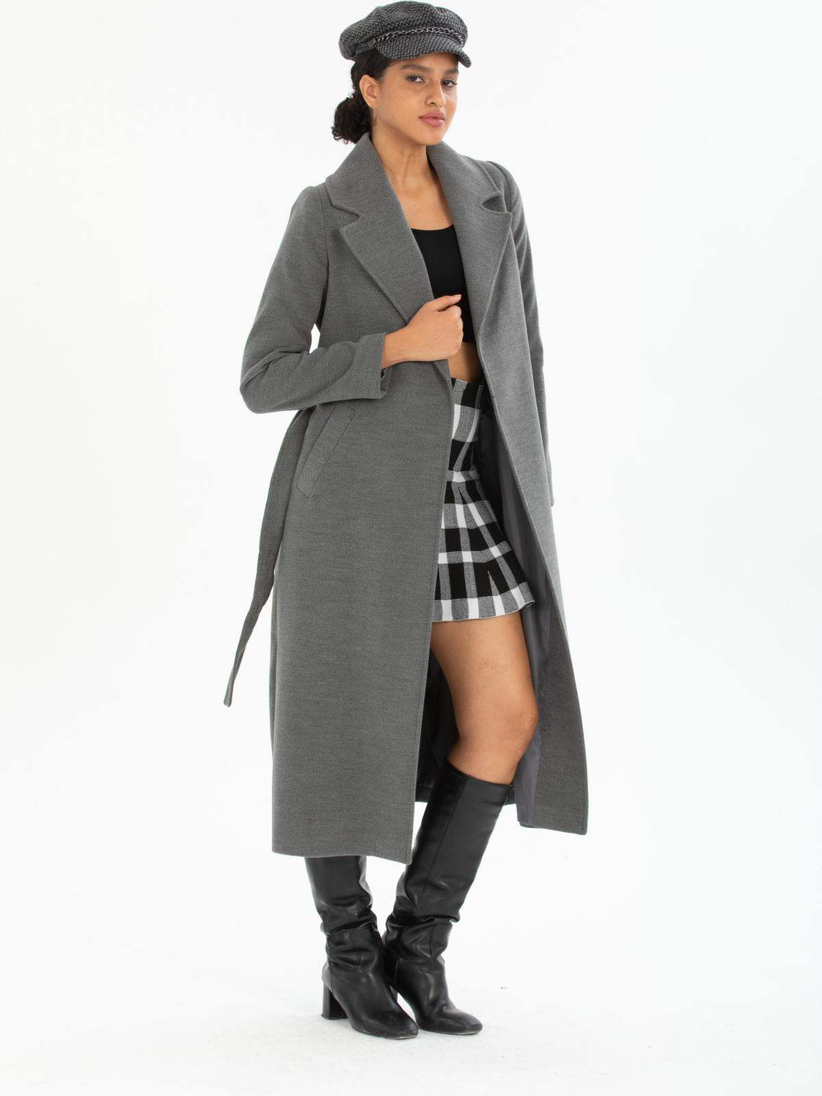 Women coat with belt wholesale Dark Gray color 670409