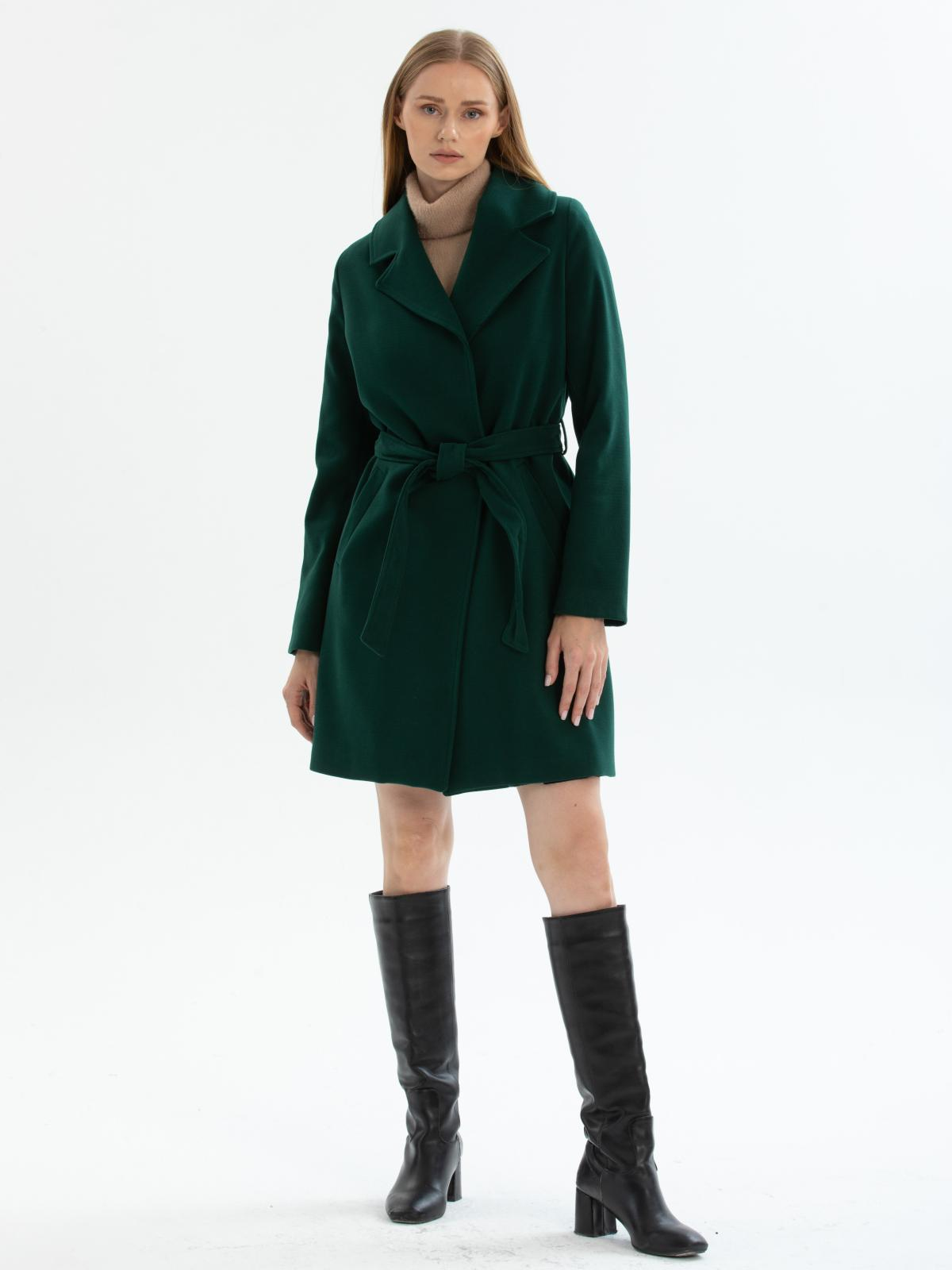 Women coat with belt wholesale Dark Green color 670492