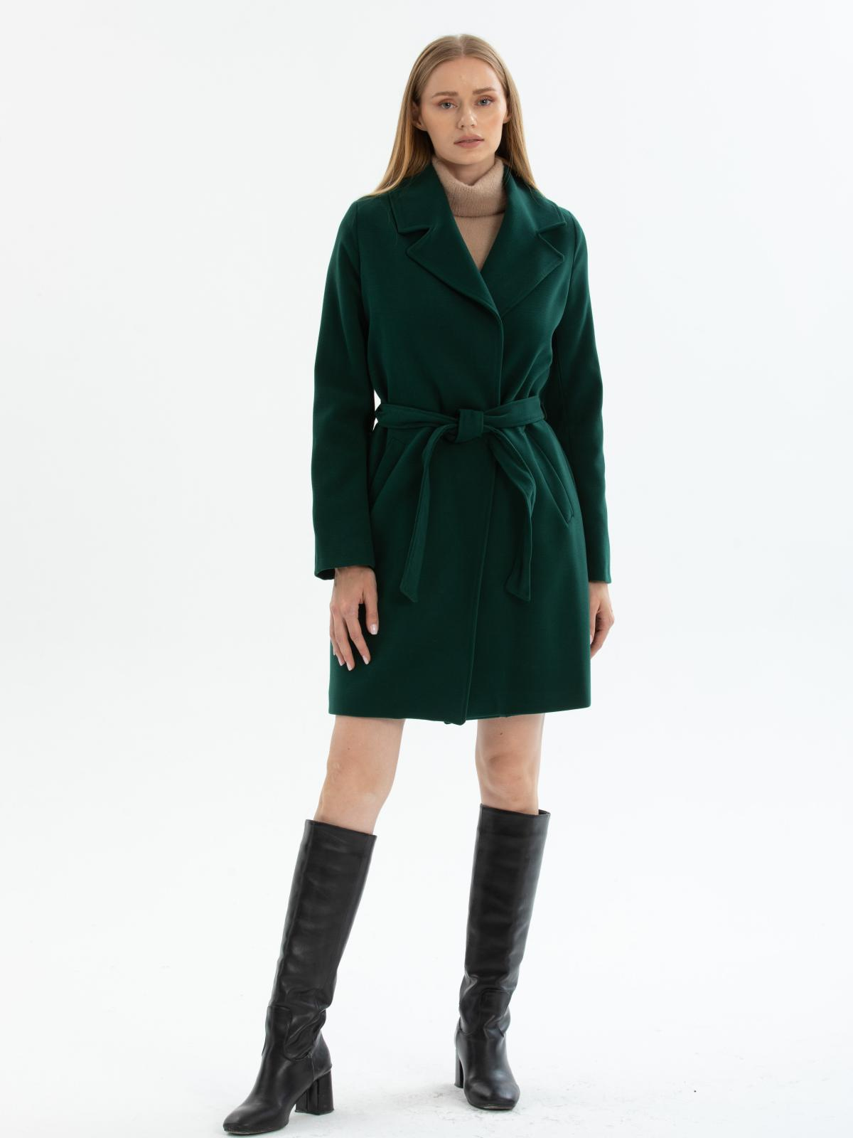 Women coat with belt wholesale Dark Green color 670492