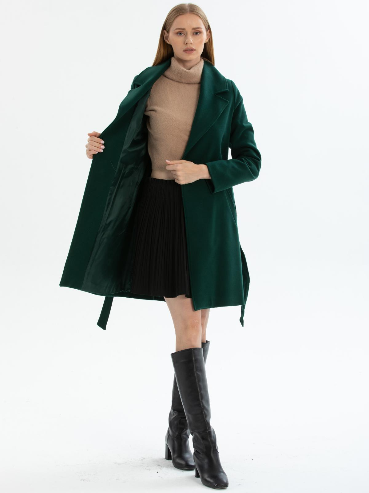 Women coat with belt wholesale Dark Green color 670492