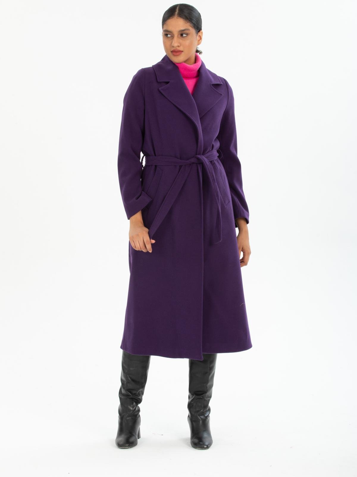 Women coat with belt wholesale Dark Purple color 670412
