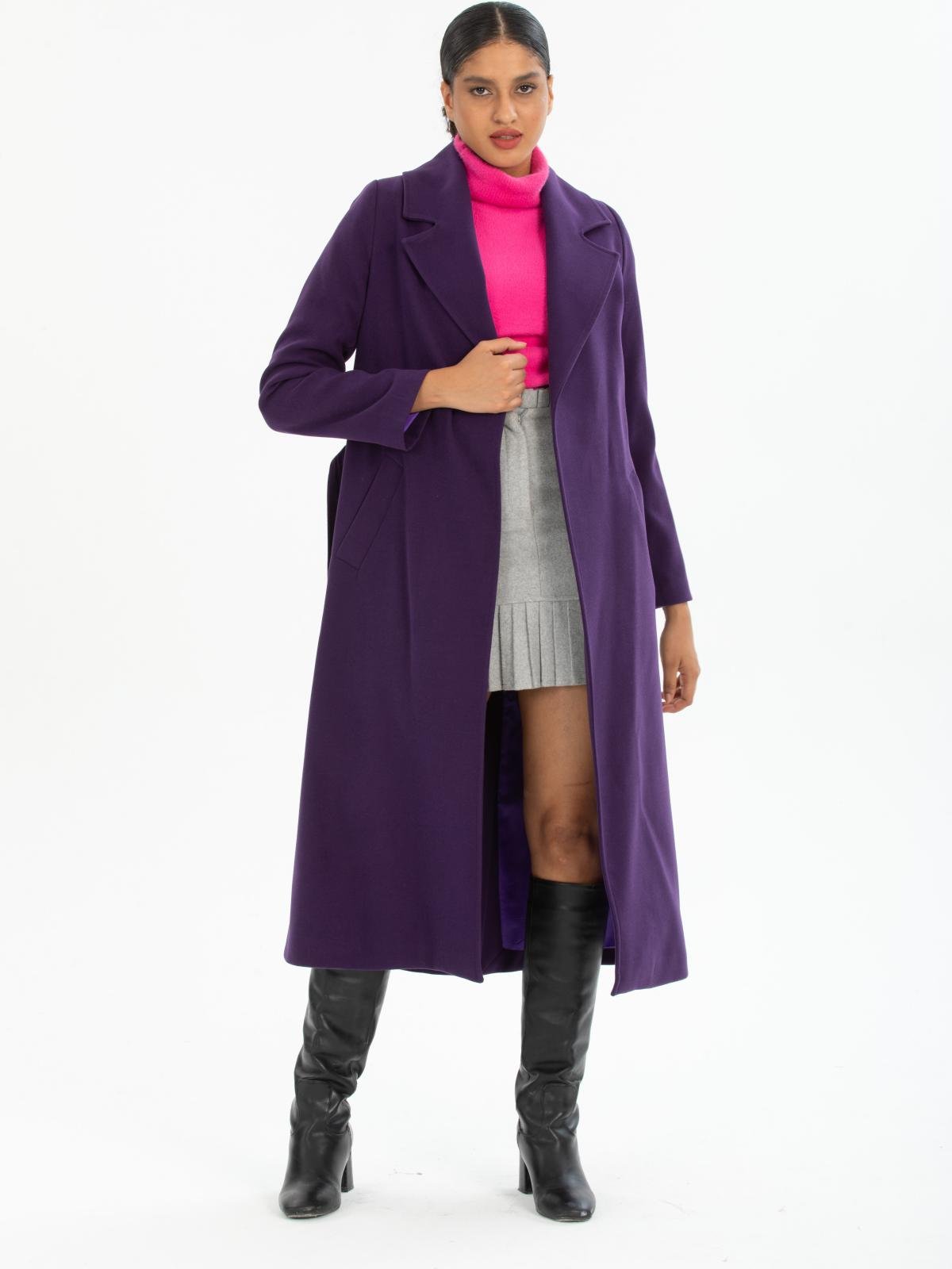 Women coat with belt wholesale Dark Purple color 670412