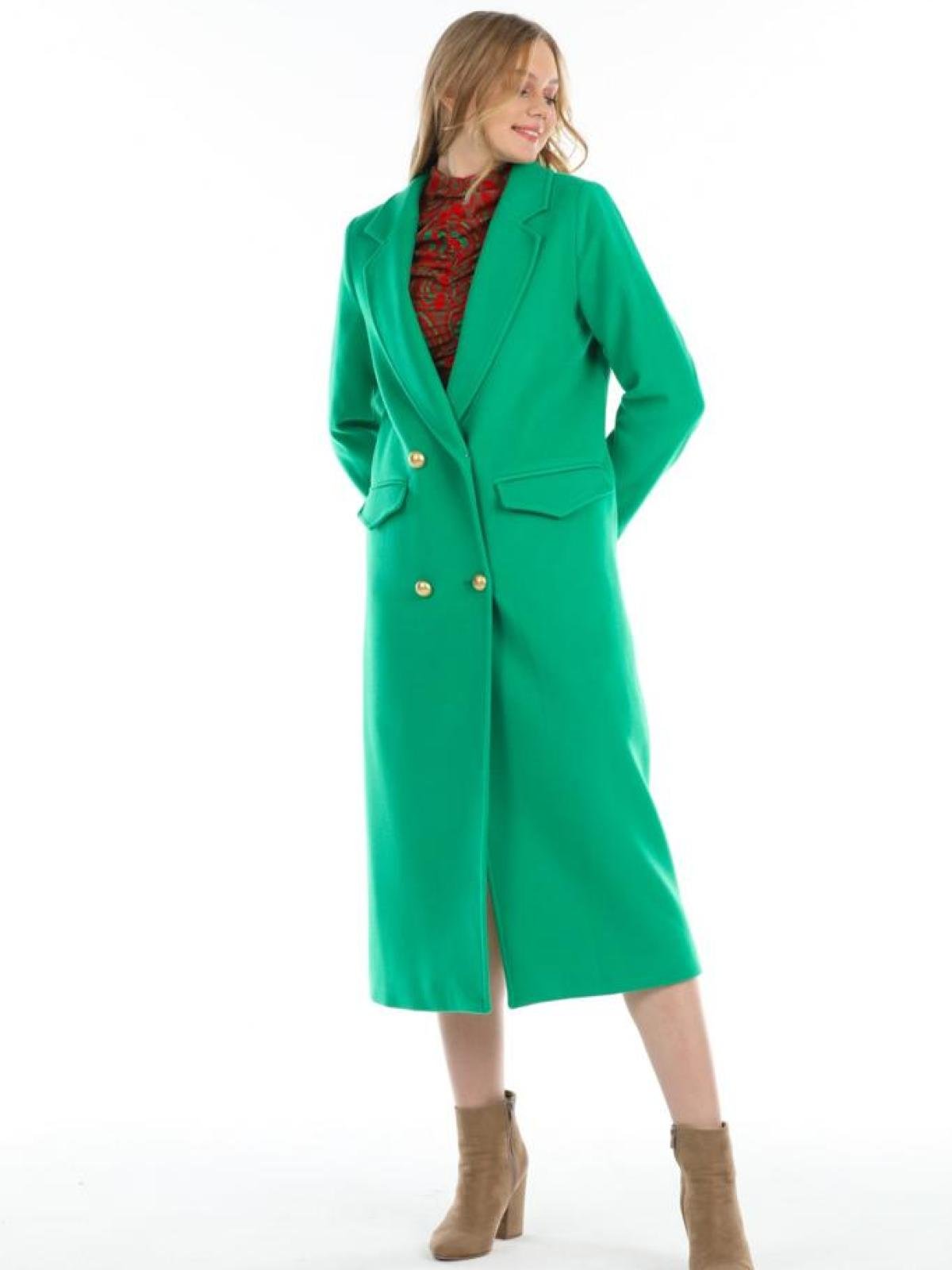 Women coat with belt wholesale Green color 669373