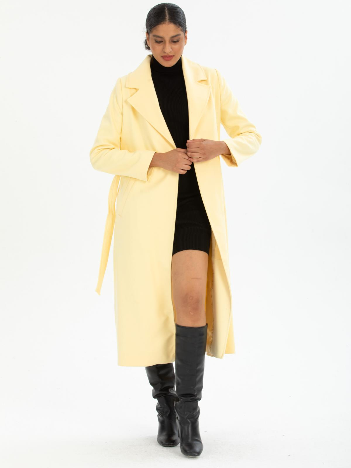 Women coat with belt wholesale Light Yellow color 670422