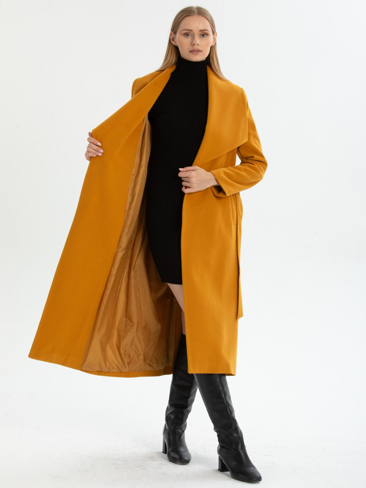 Women coat with belt wholesale Mustard color 670482