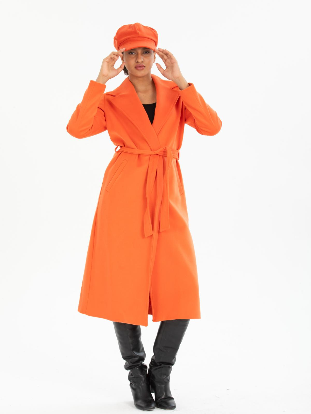 Women coat with belt wholesale Orange color 670433