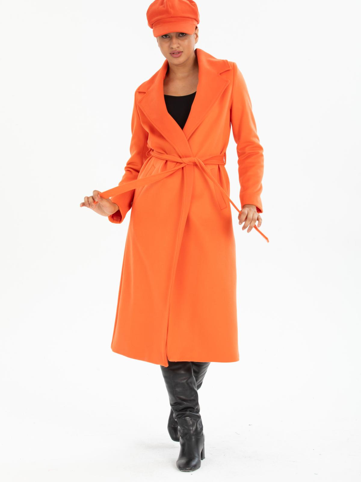 Women coat with belt wholesale Orange color 670433