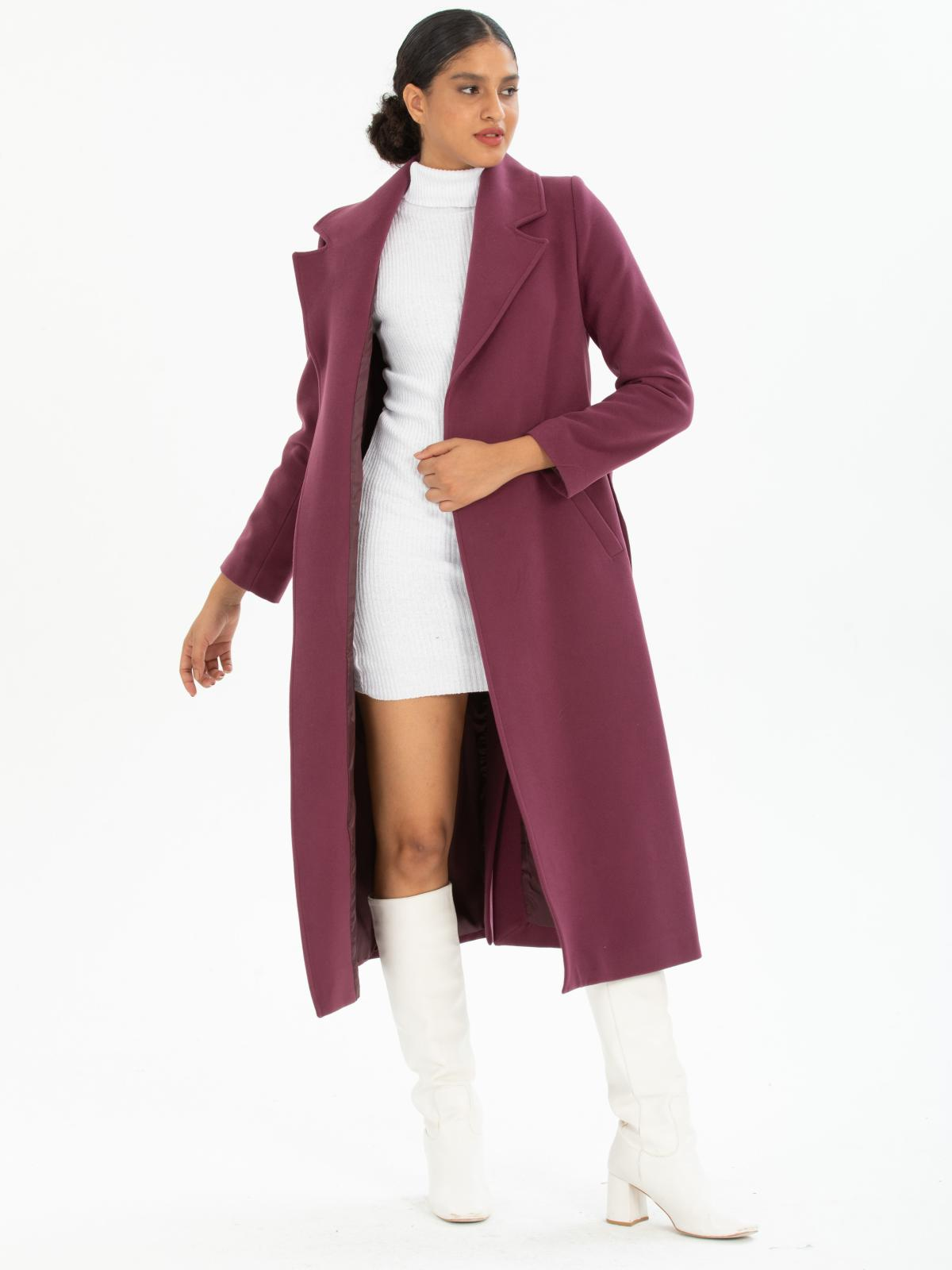 Women coat with belt wholesale Plum color 670434
