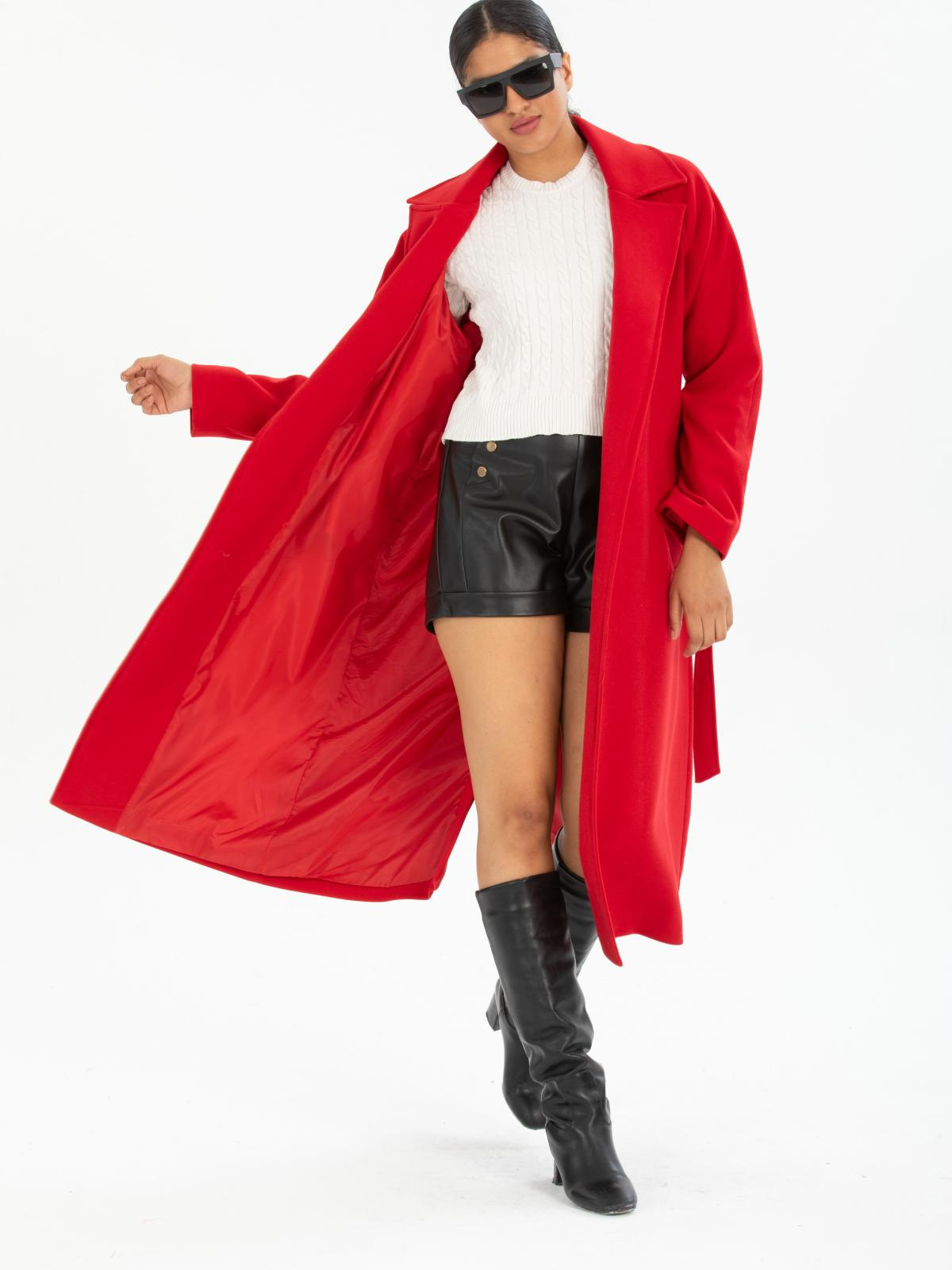 Women coat with belt wholesale Red color 669545