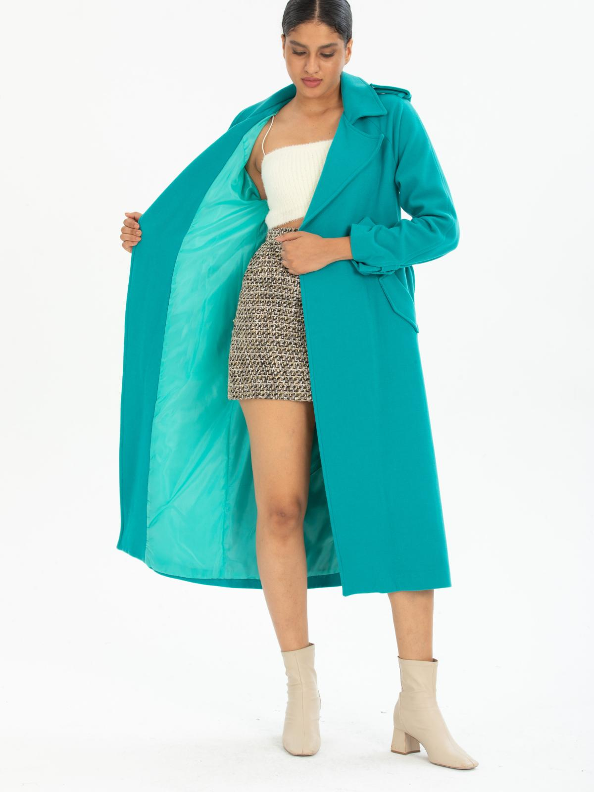 Women coat with belt wholesale Turquoise color 669530