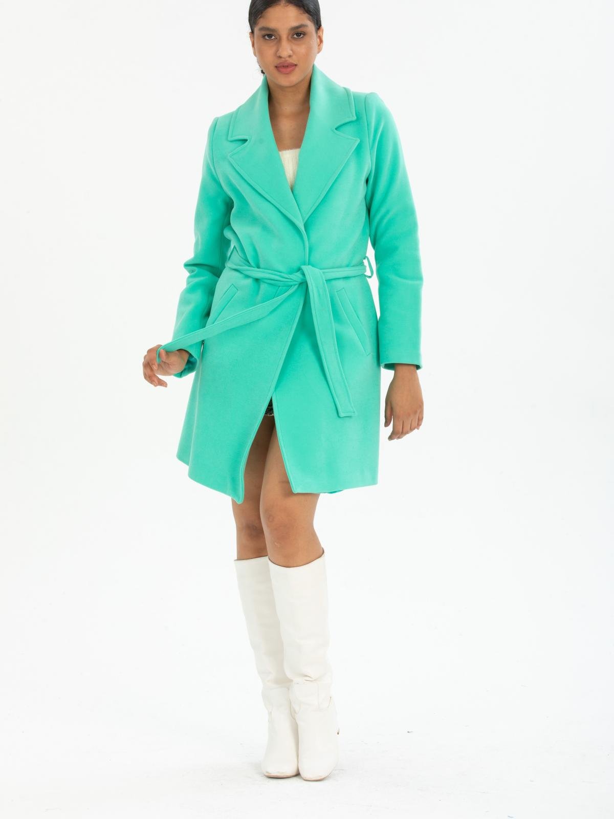 Women coat with belt wholesale Turquoise color 669518