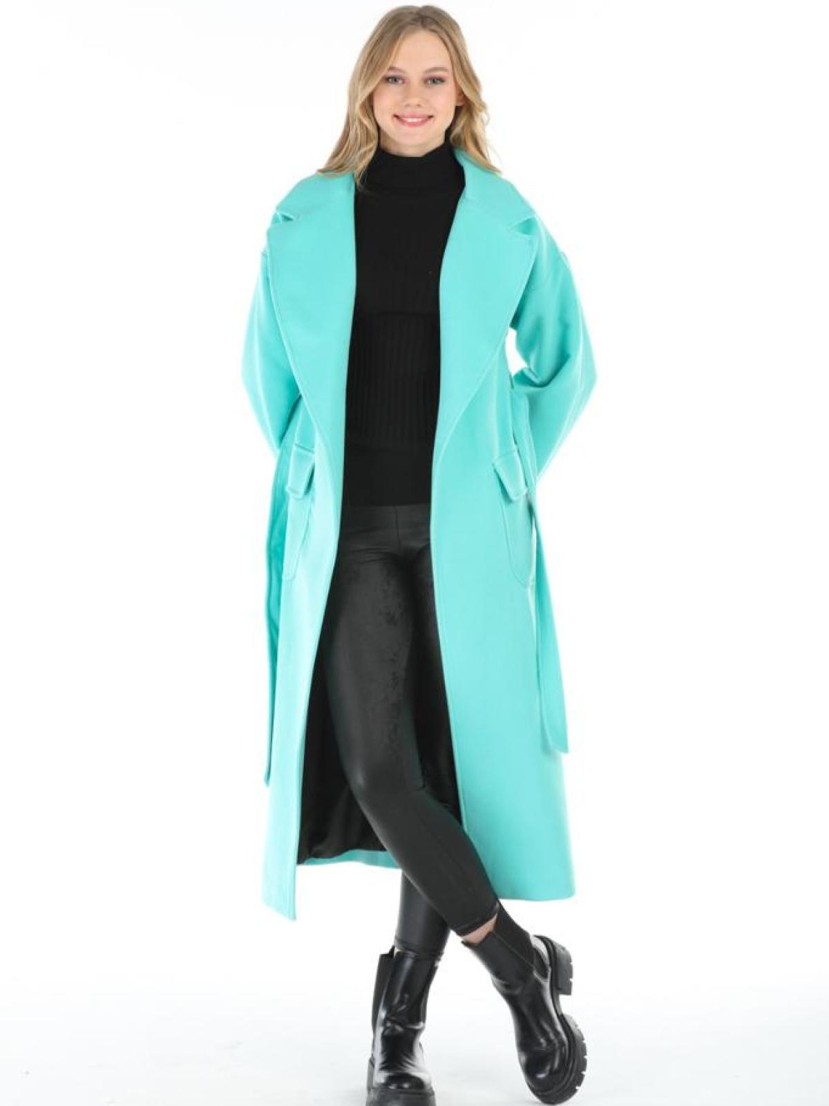 Women coat with belt wholesale Turquoise color 669372