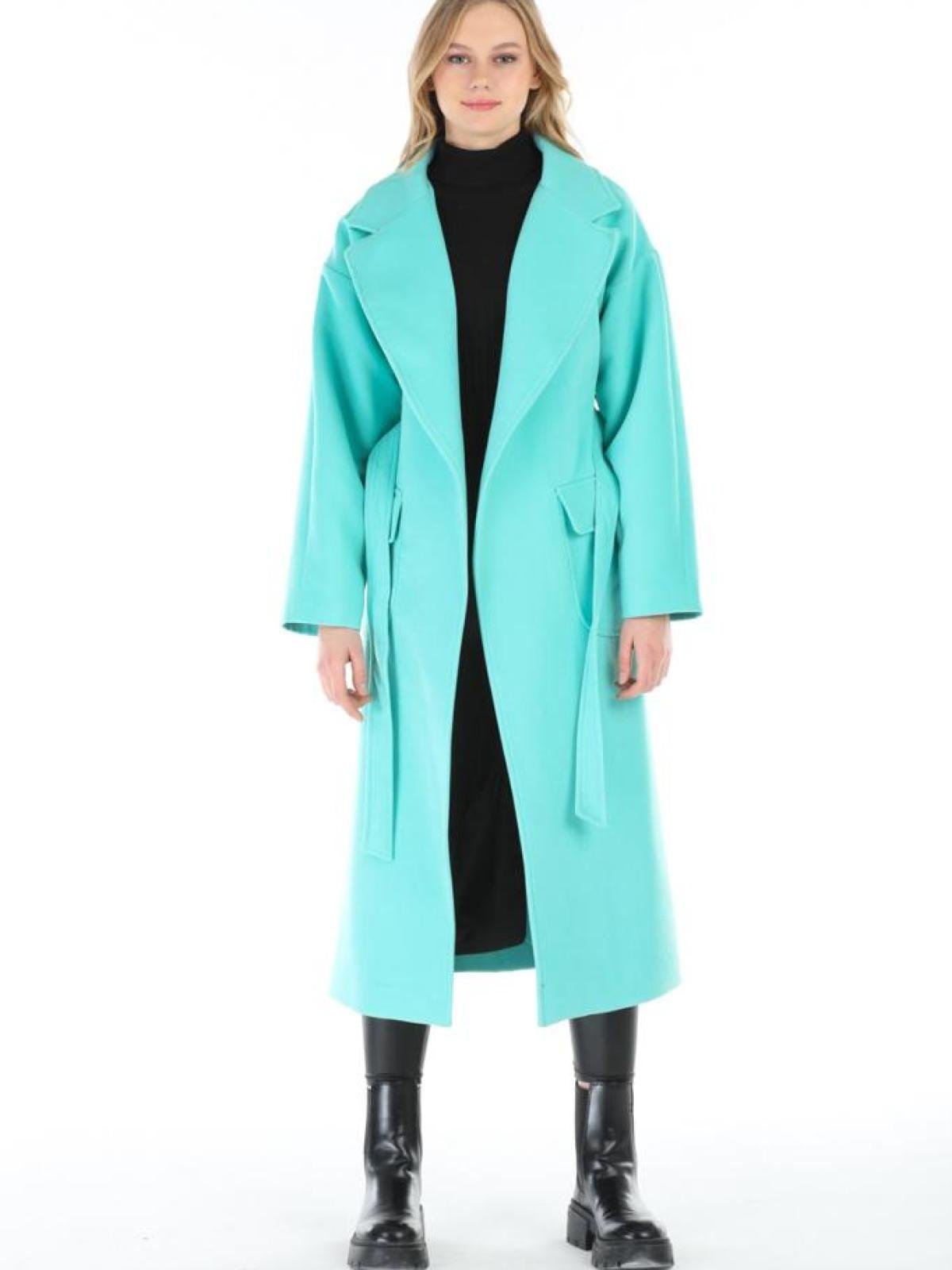 Women coat with belt wholesale Turquoise color 669372