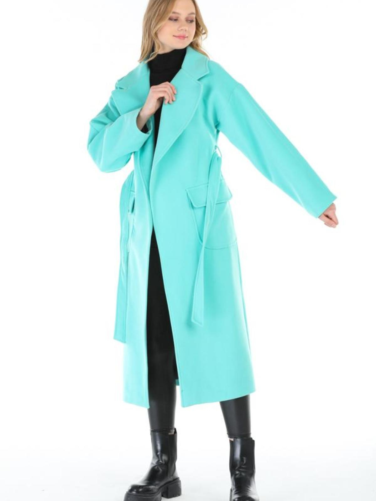 Women coat with belt wholesale Turquoise color 669372