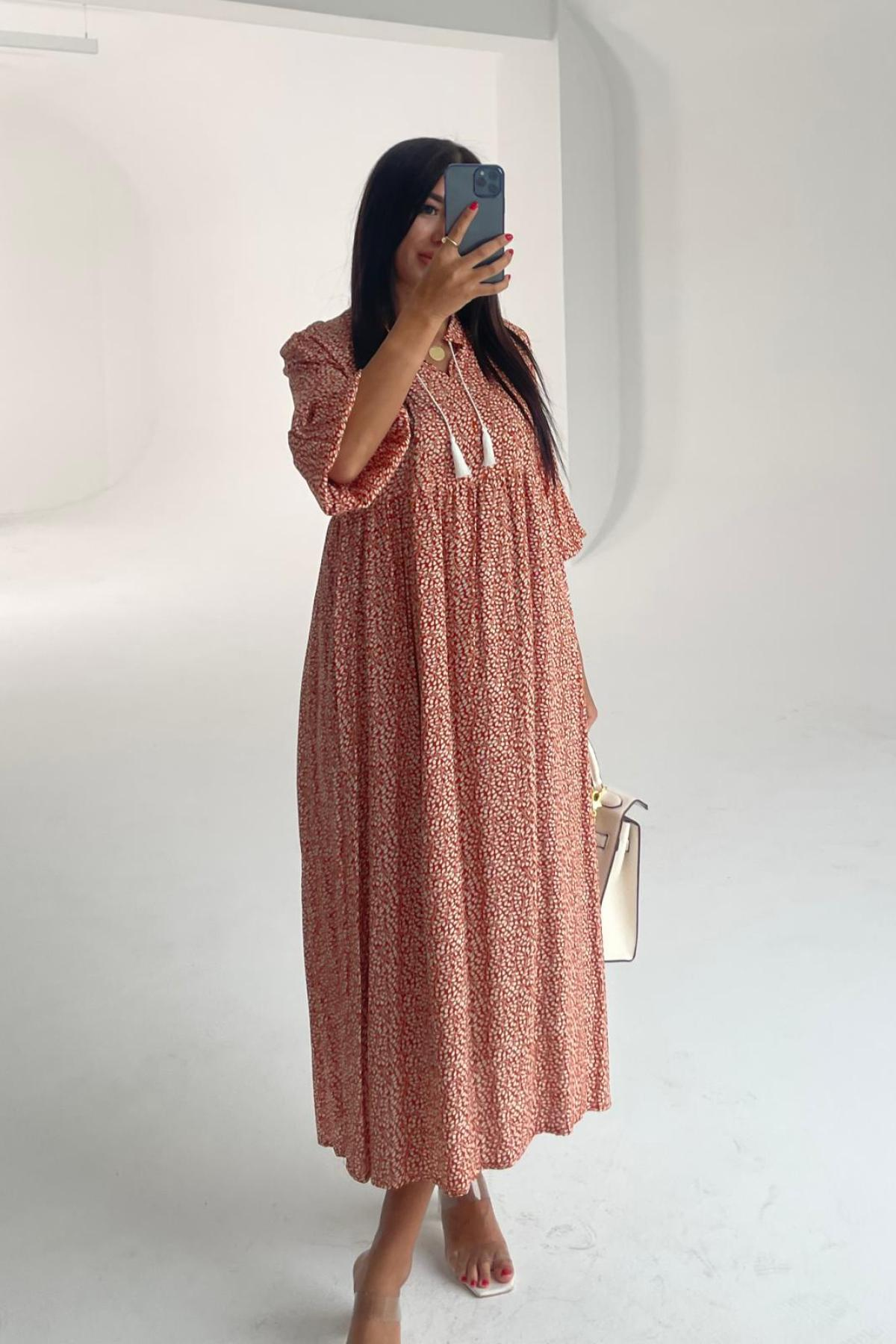 Women cotton midi dress floral wholesale Bordeaux color 693379