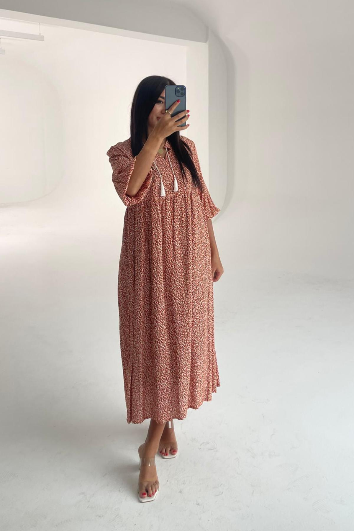 Women cotton midi dress floral wholesale Bordeaux color 693379