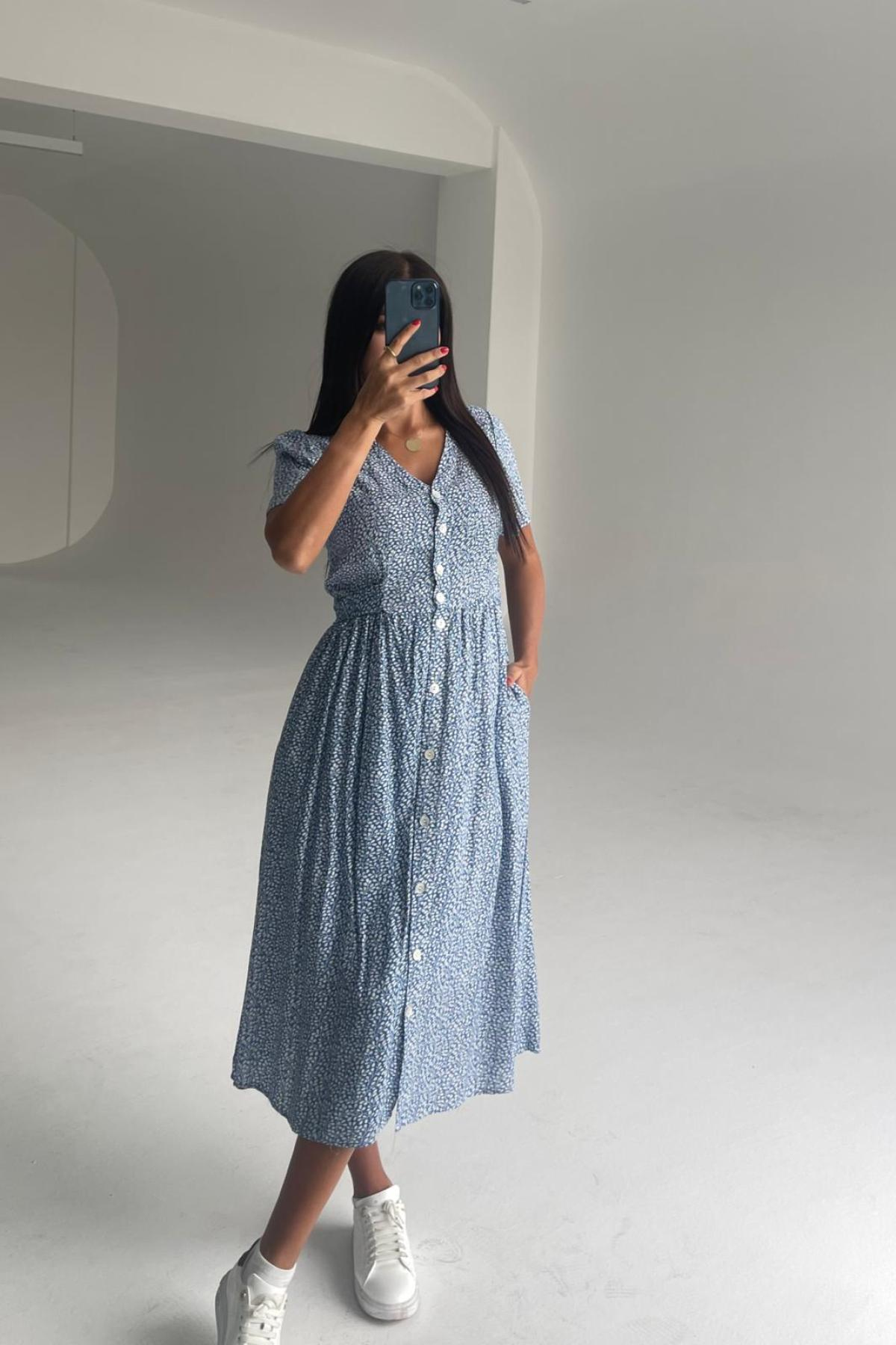 Women cotton midi dress floral wholesale Blue color 693377