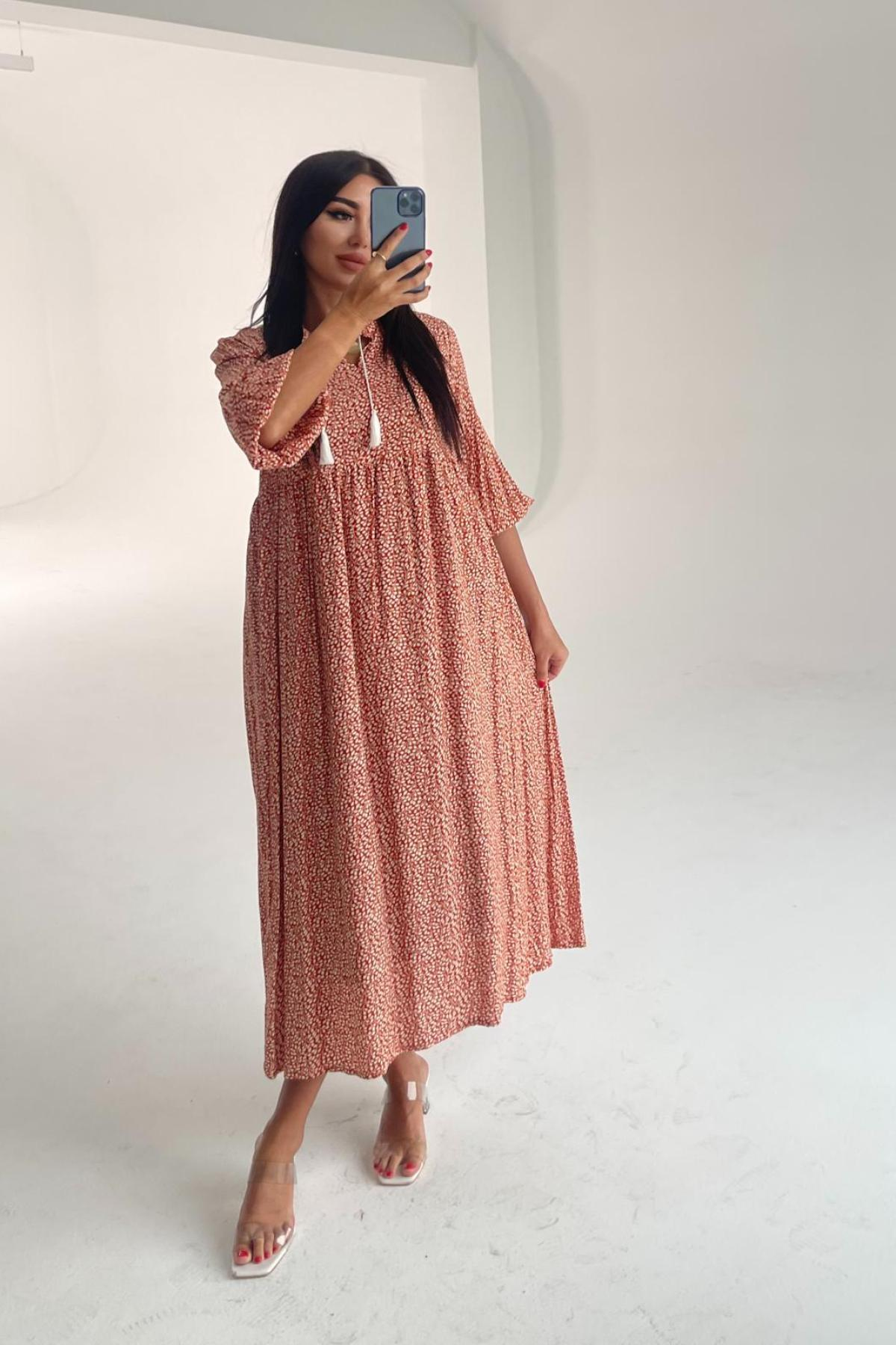Women cotton midi dress floral wholesale Bordeaux color 693379
