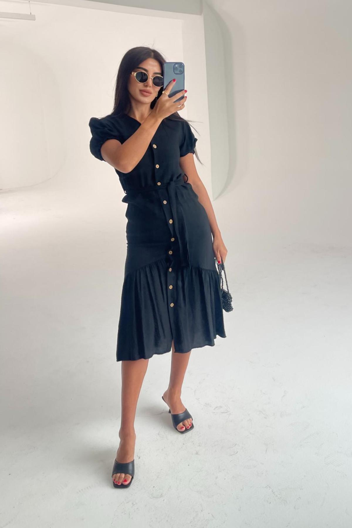 Women cotton midi dress wholesale Black color 693375