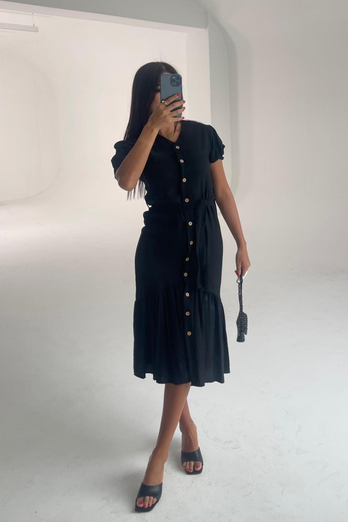 Women cotton midi dress wholesale Black color 693375