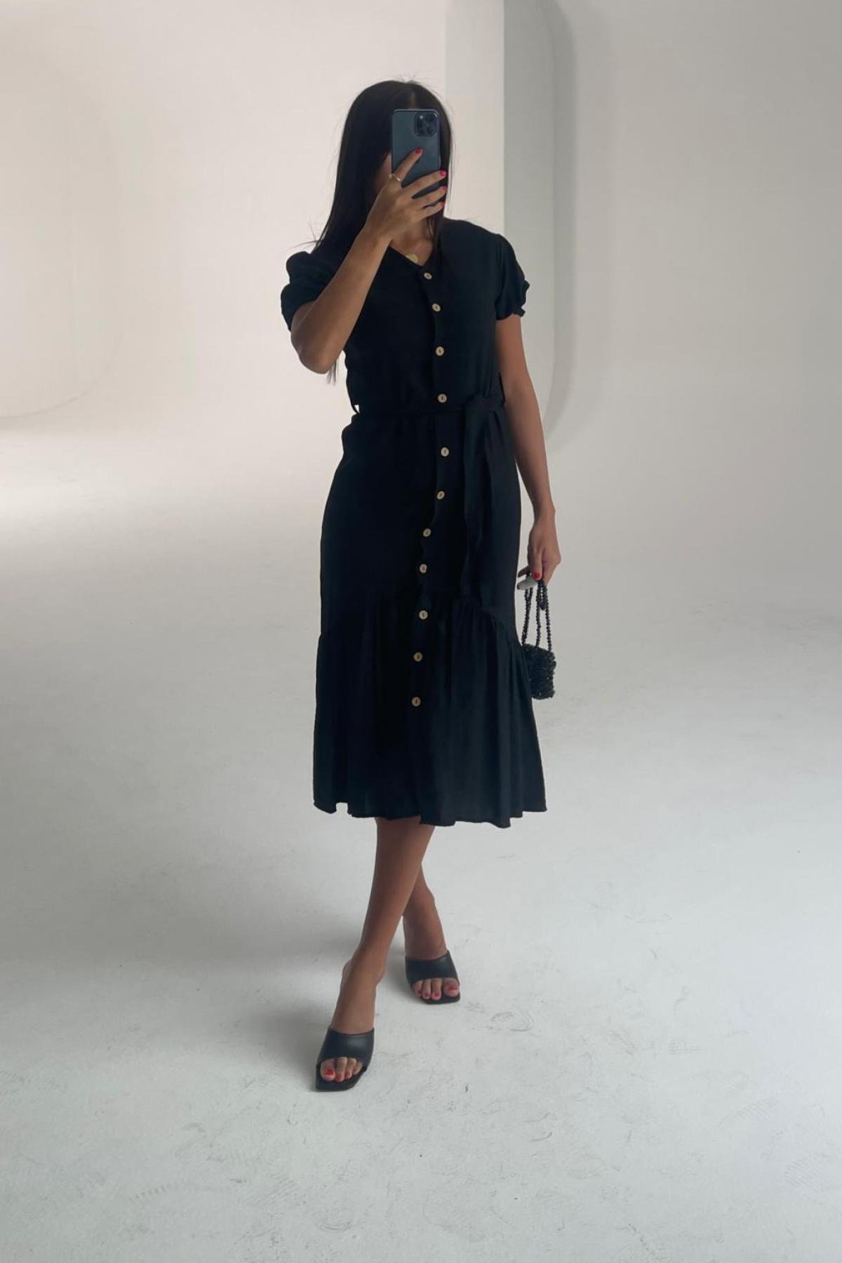 Women cotton midi dress wholesale Black color 693375
