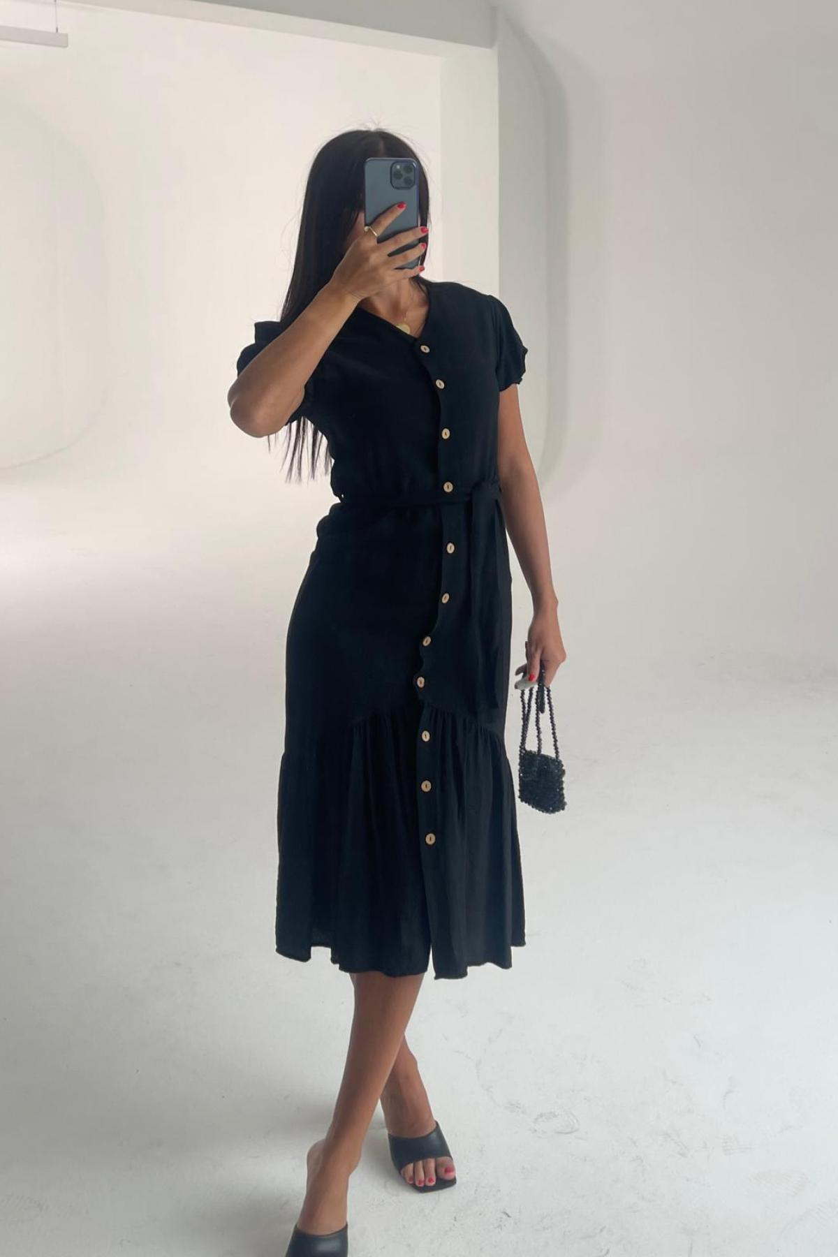 Women cotton midi dress wholesale Black color 693375