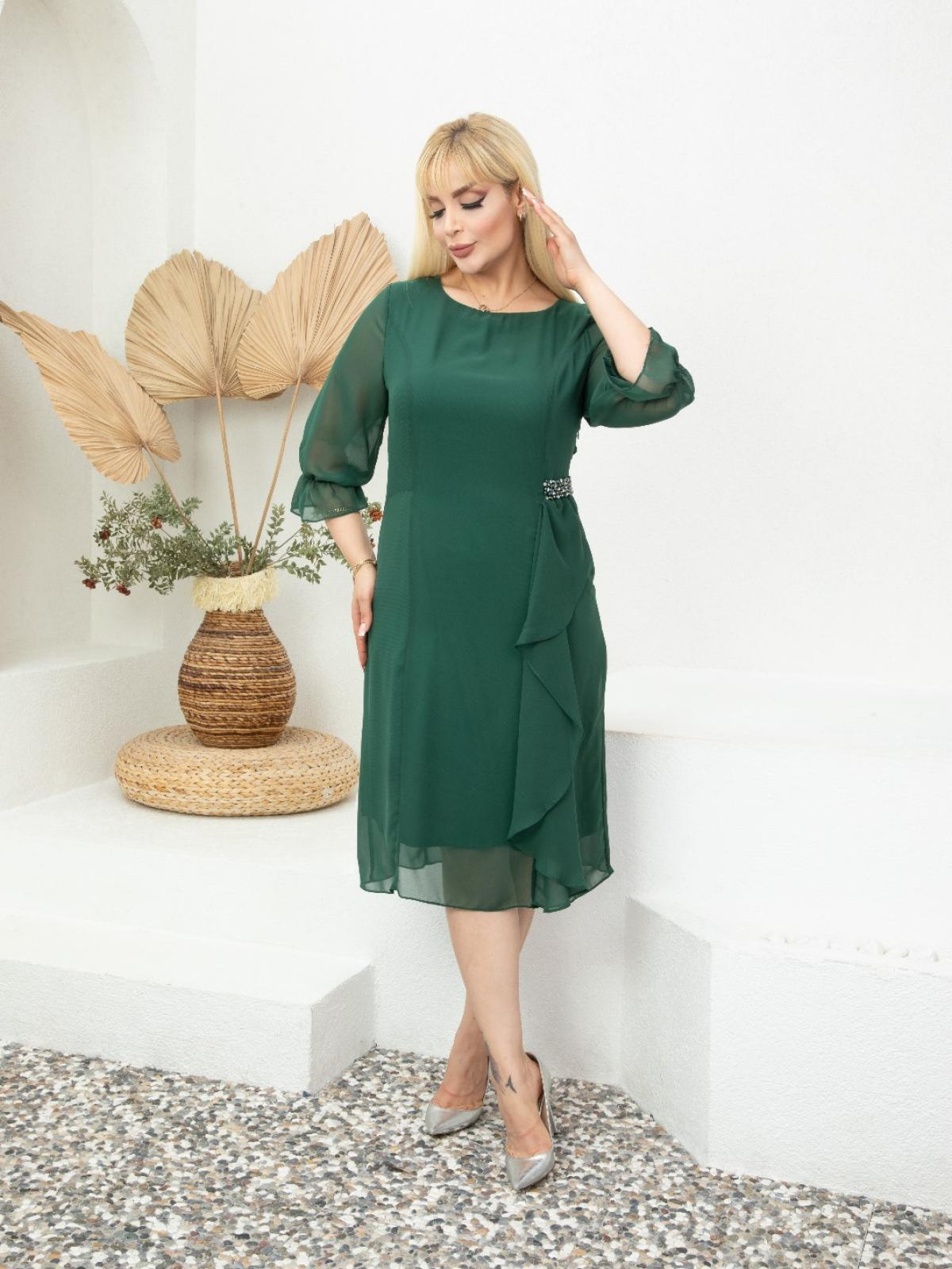 Women crew-neck midi dress Green color 668938