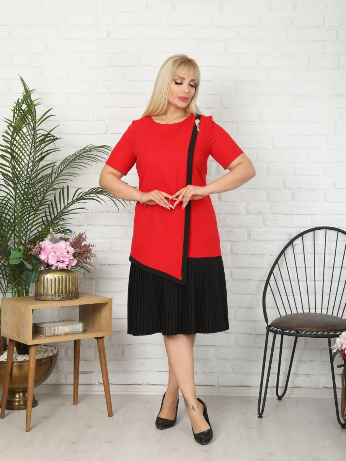 Women crew-neck midi dress wholesale Red color 668924