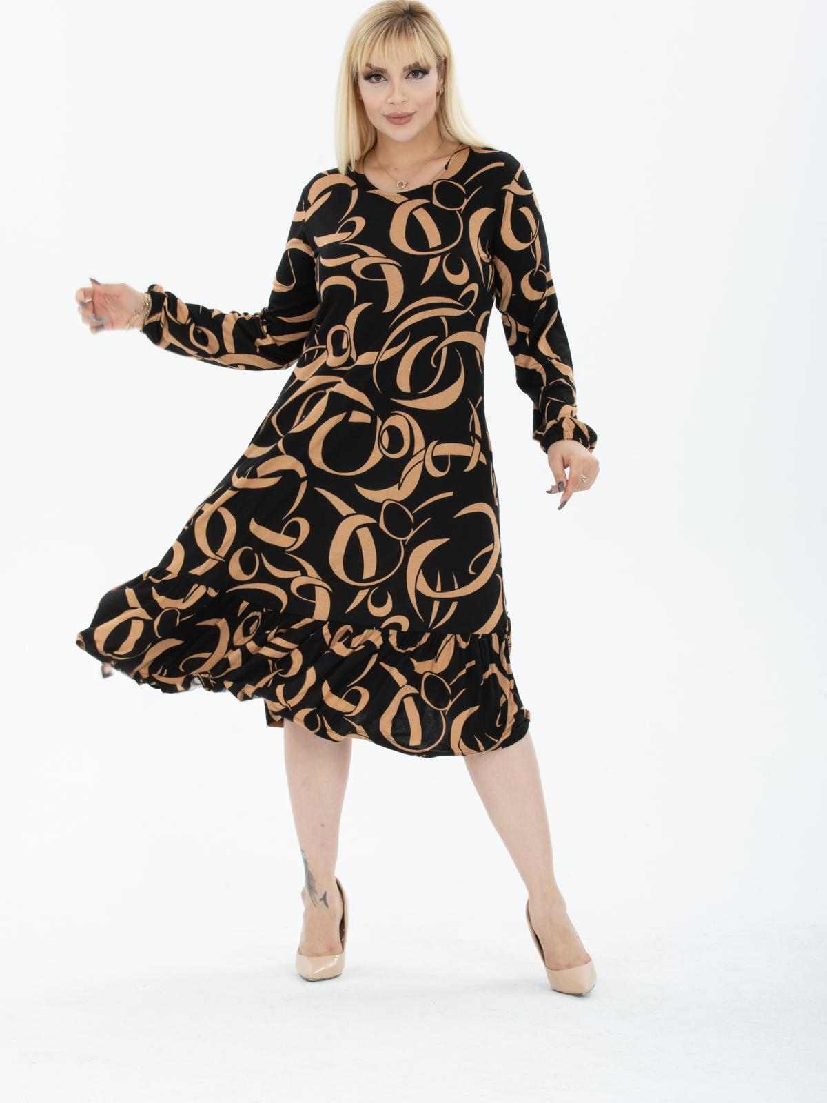 Women crew-neck patterned midi dress Big size wholesale Beige color 673996