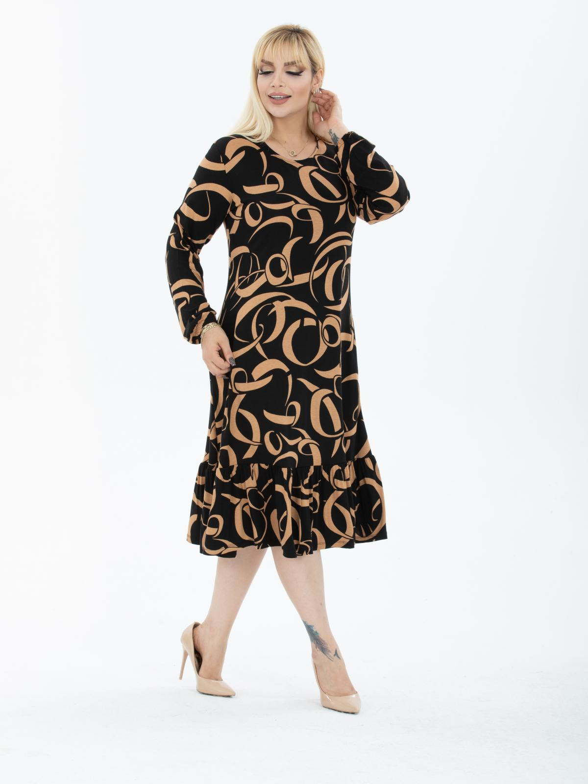 Women crew-neck patterned midi dress Big size wholesale Beige color 673996