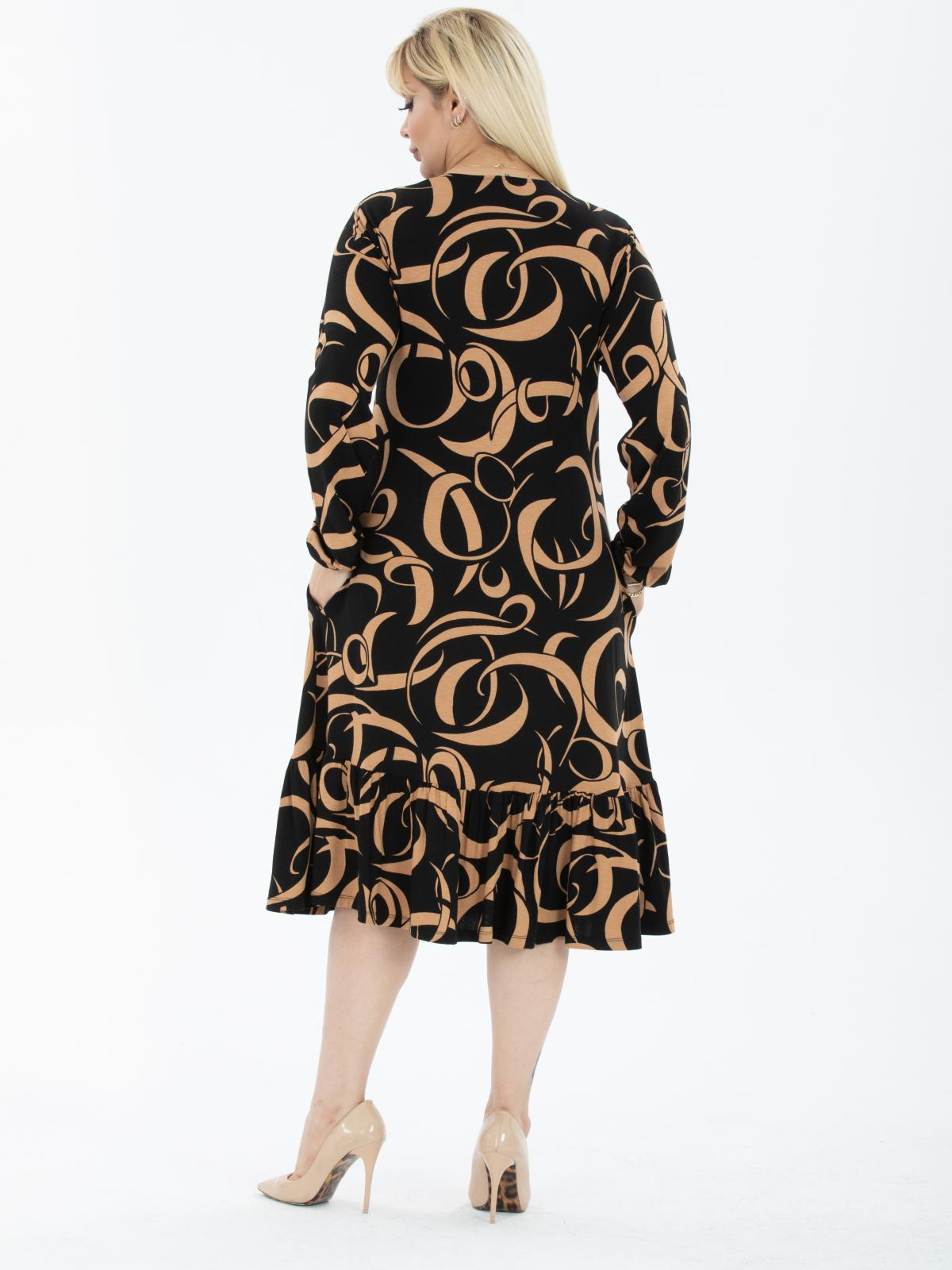 Women crew-neck patterned midi dress Big size wholesale Beige color 673996