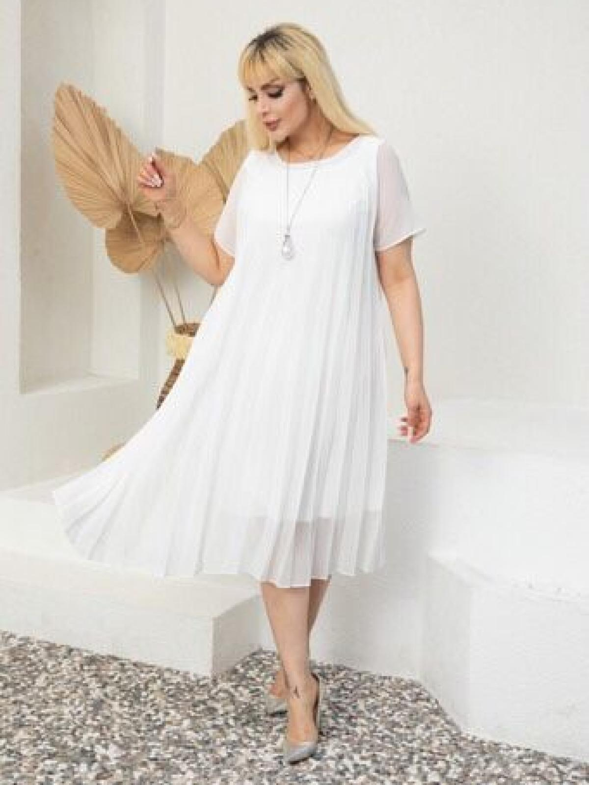 Women crew-neck short-sleeve midi dress wholesale White color 668926