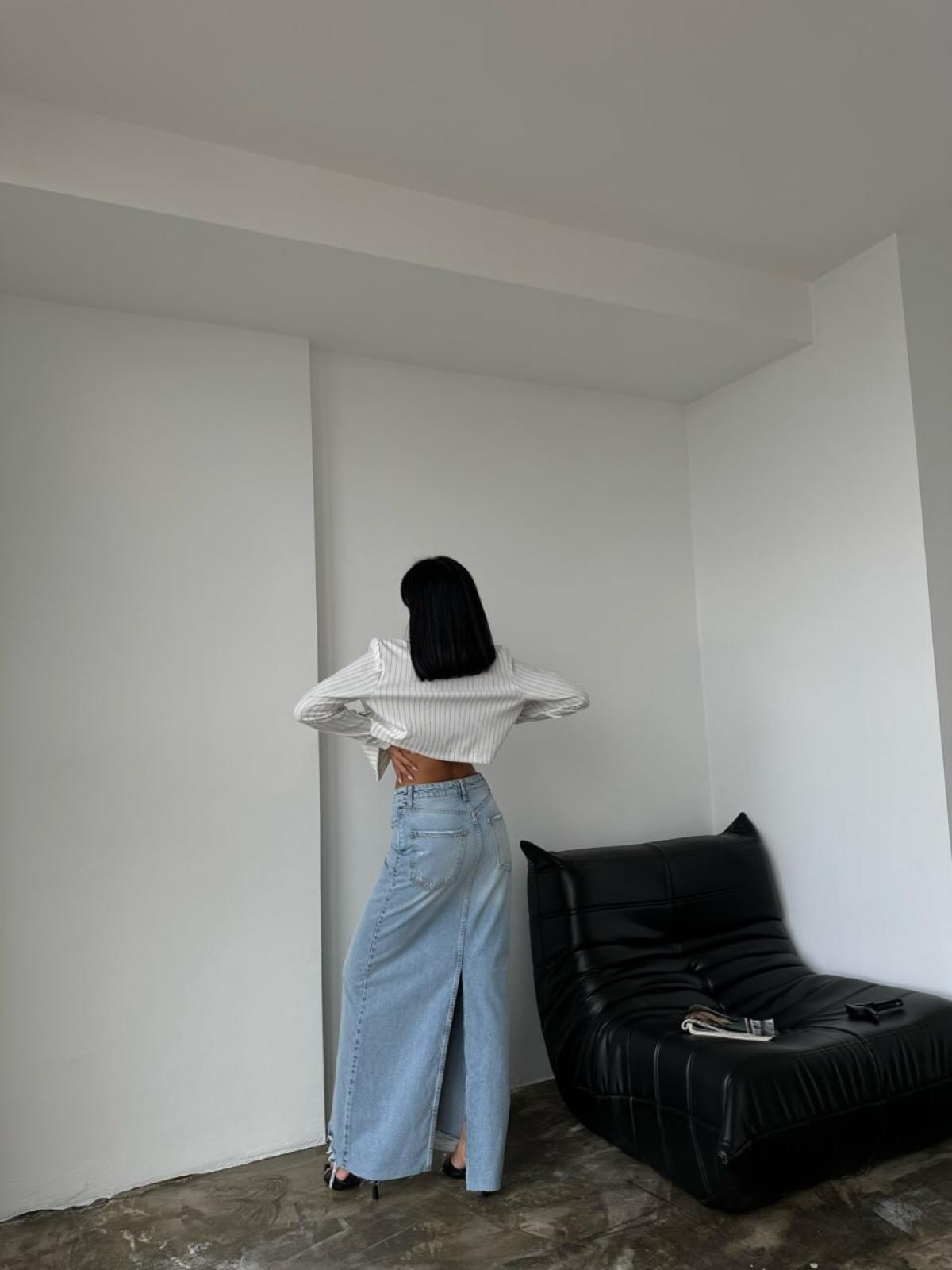 Women denim maxi skirt wholesale Light Blue color 671839