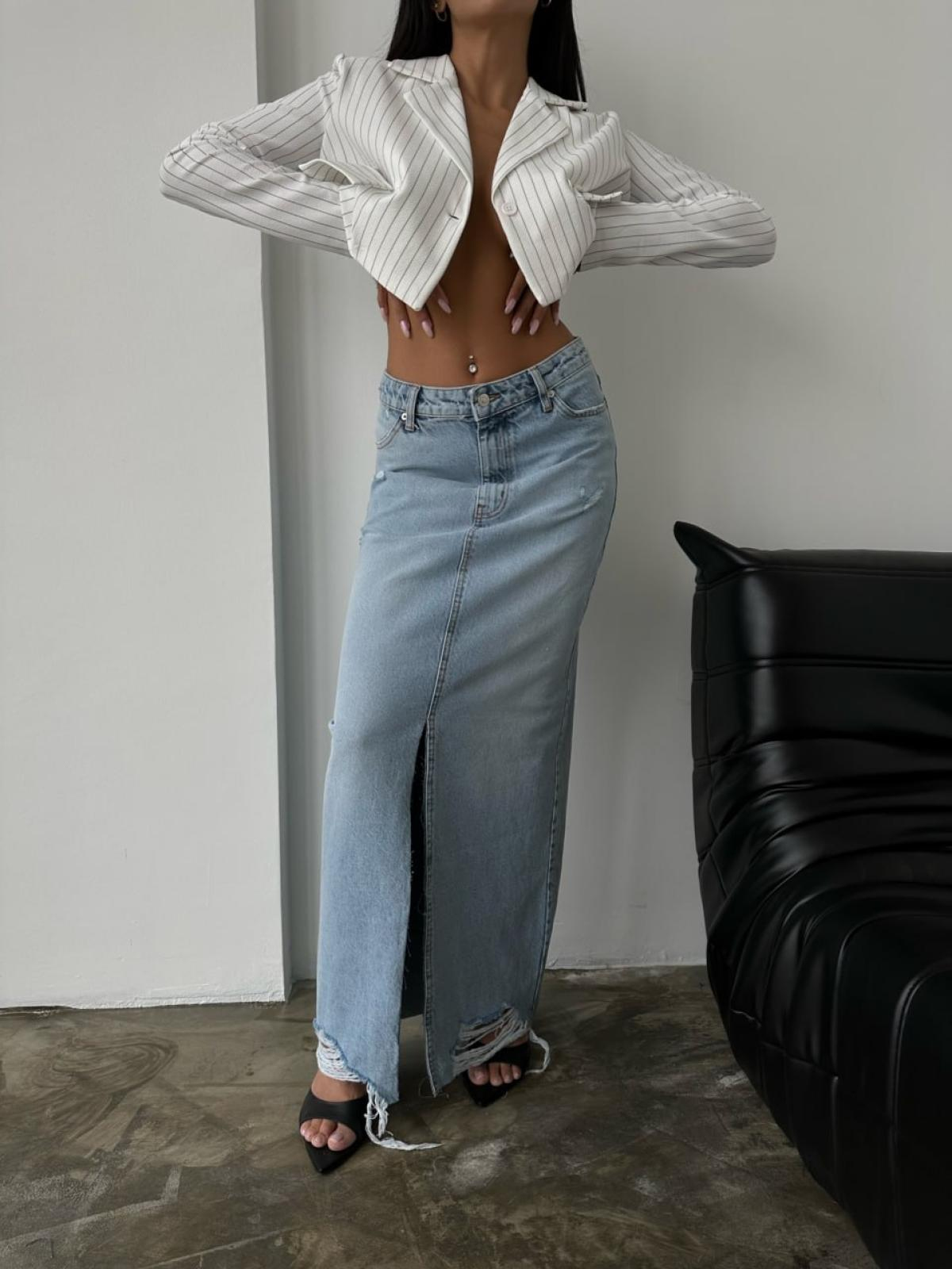 Women denim maxi skirt wholesale Light Blue color 671839
