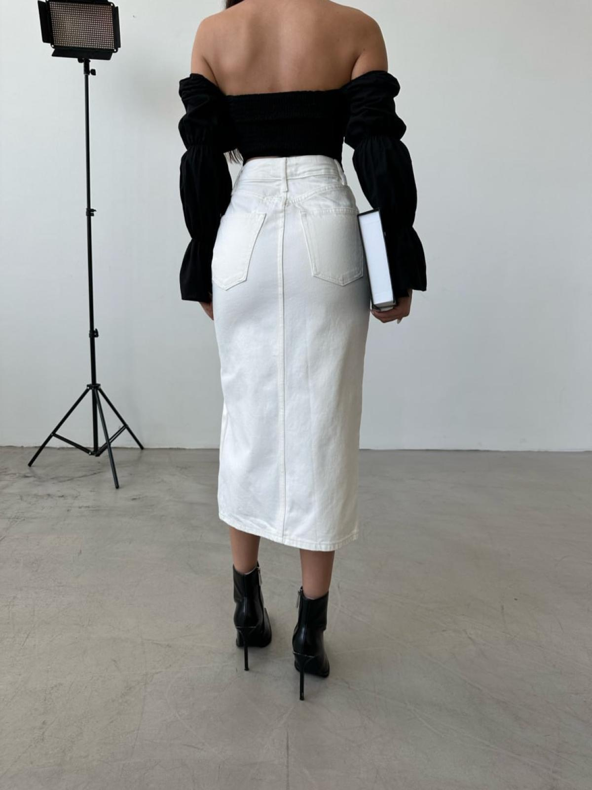 Women denim midi skirt with belt accessories wholesale Cream color