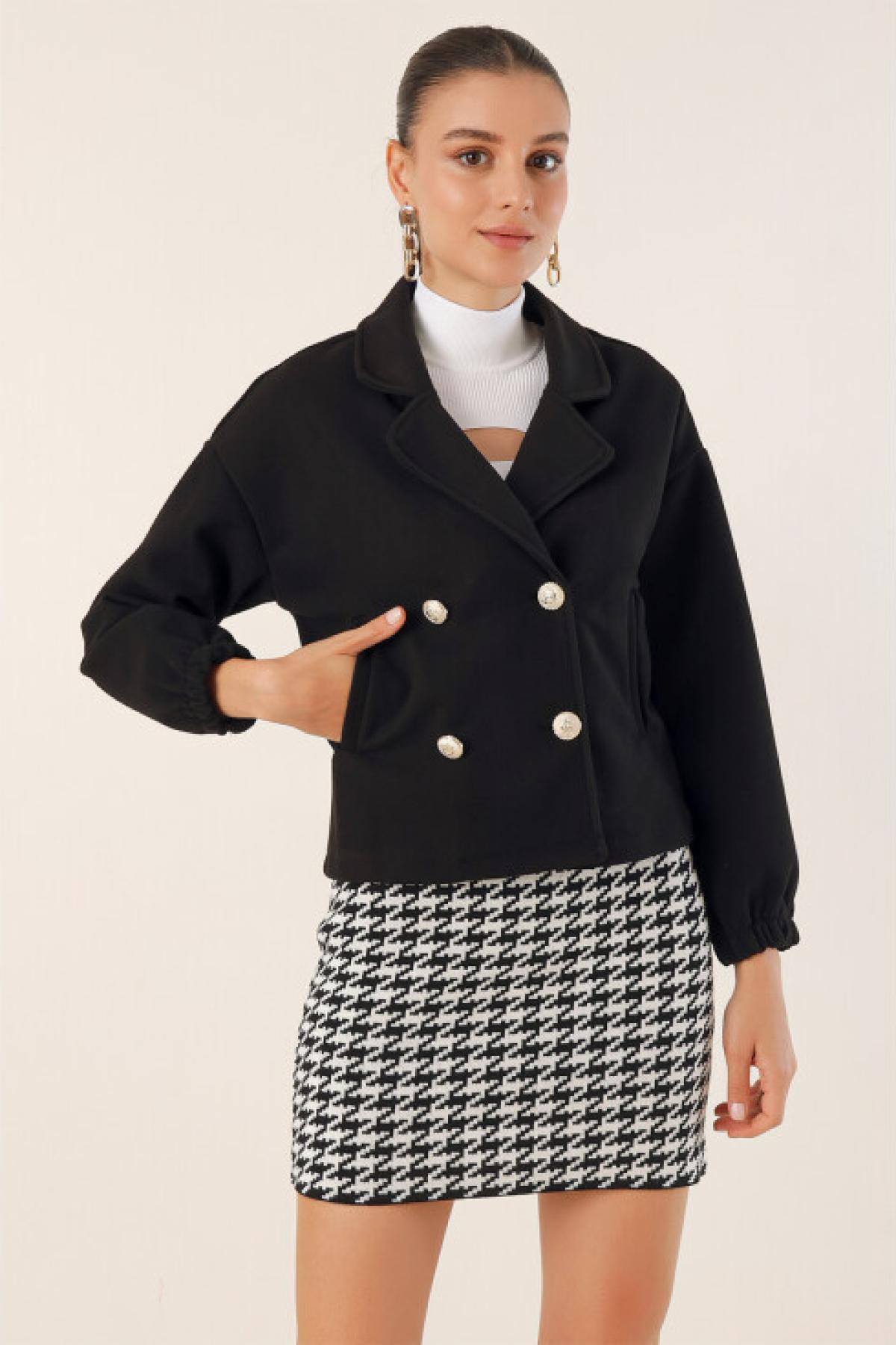 Women double breasted bomber jacket wholesale Black color 683928