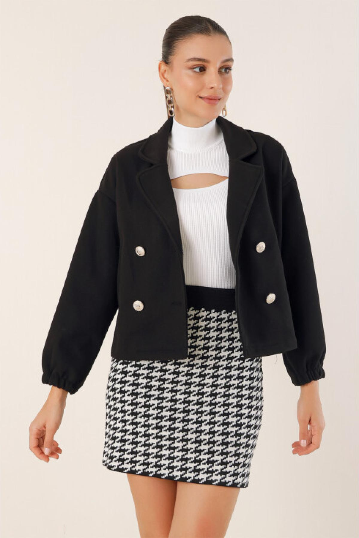 Women double breasted bomber jacket wholesale Black color 683928