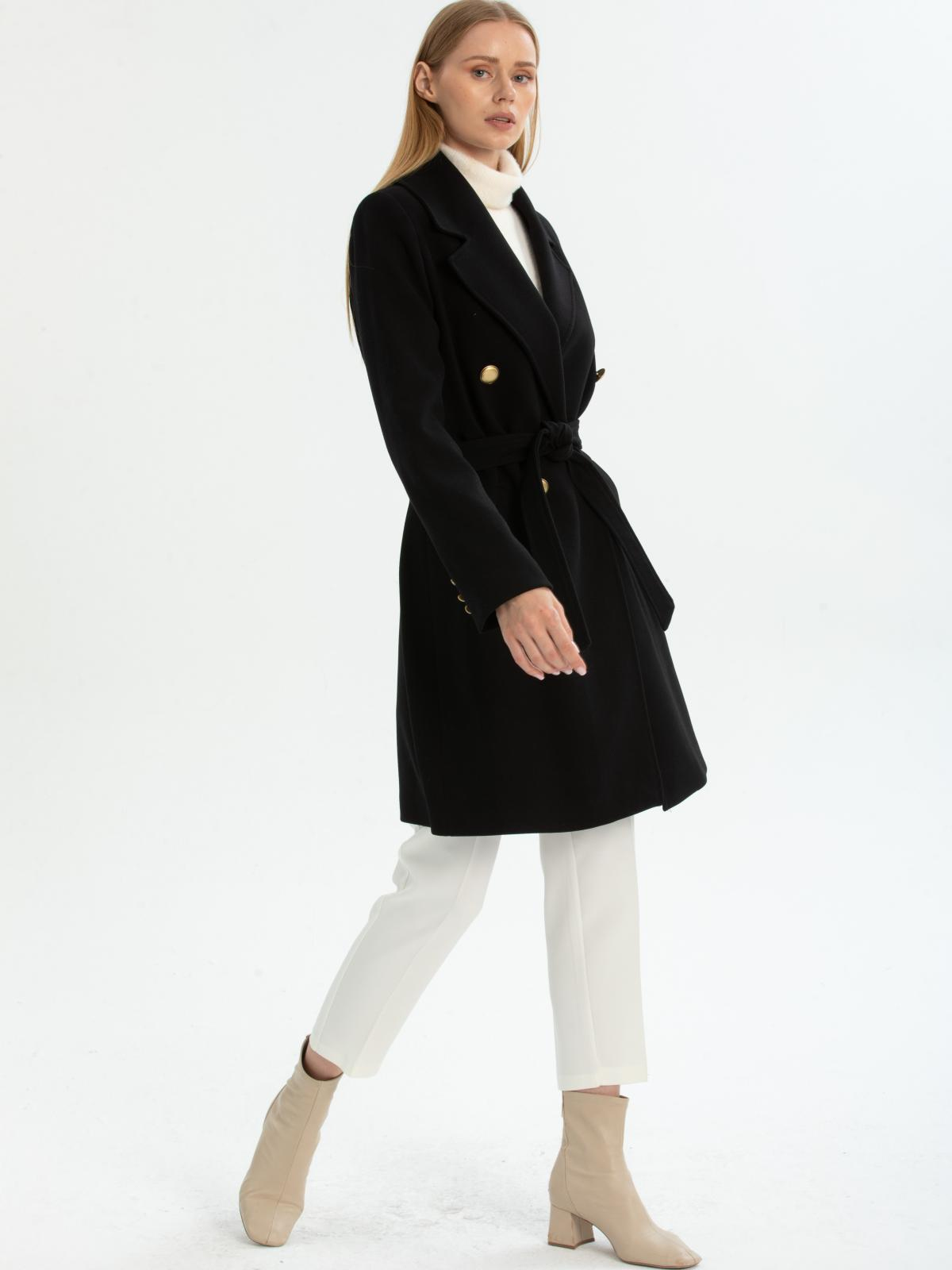 Women four-button coat with belt wholesale Black color