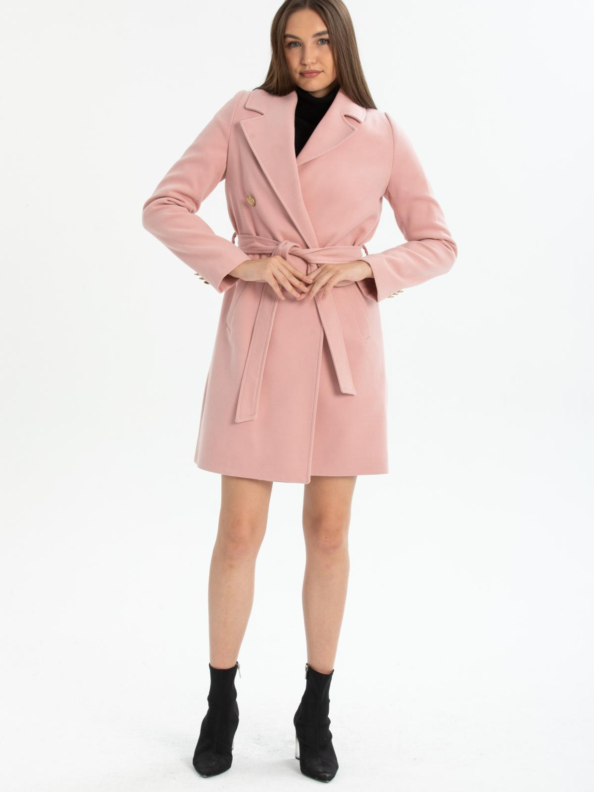 Women four-button coat with belt wholesale Baby Pink color