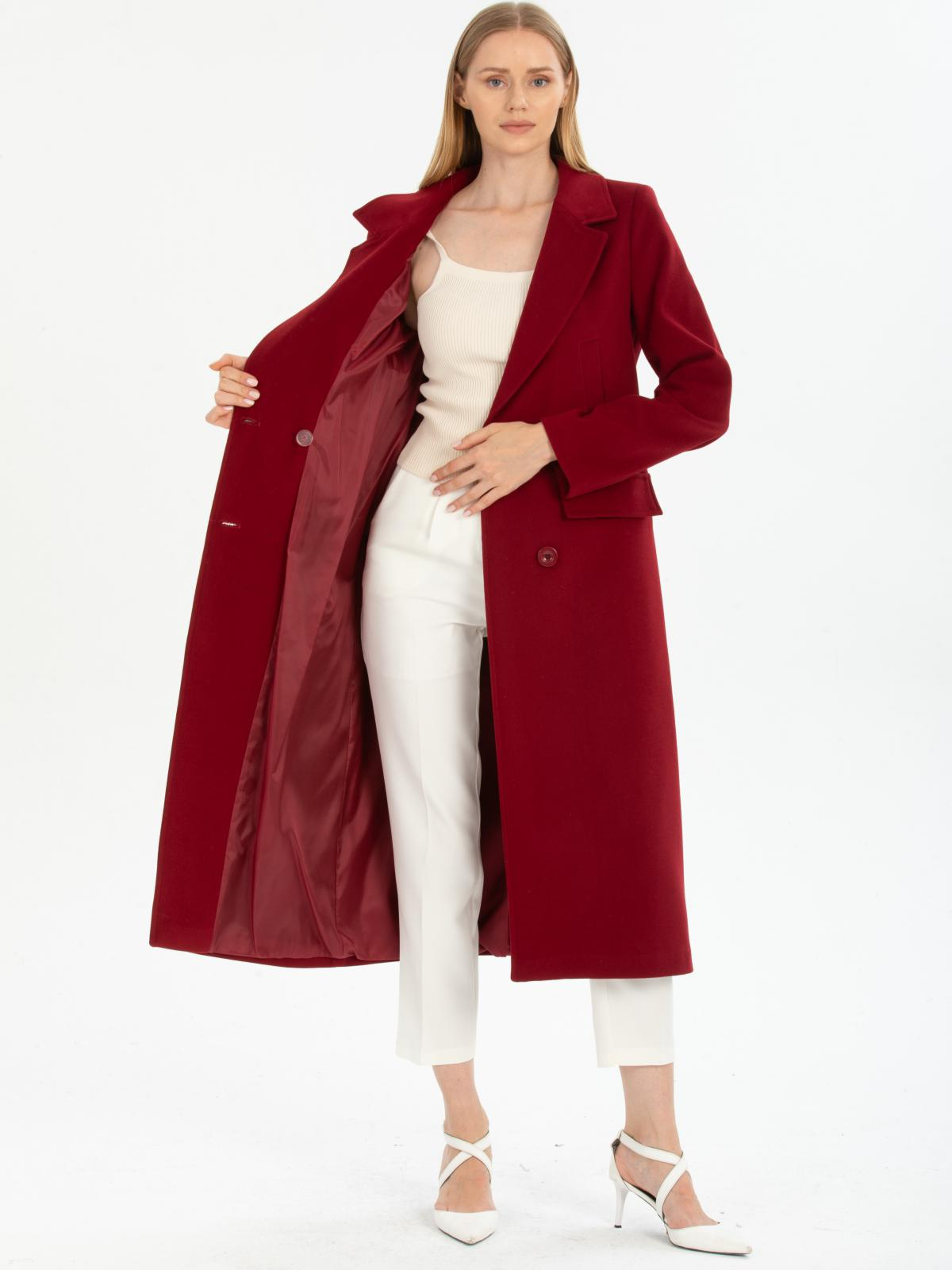 Women four-buttons coat wholesale Burgundy color 670436