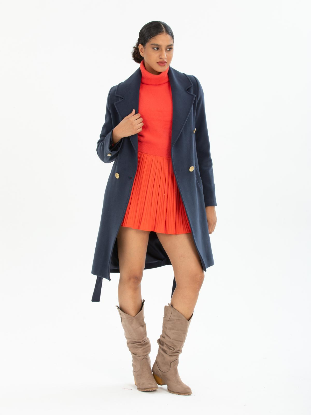 Women four-buttons coat with belt wholesale Navy color 669523